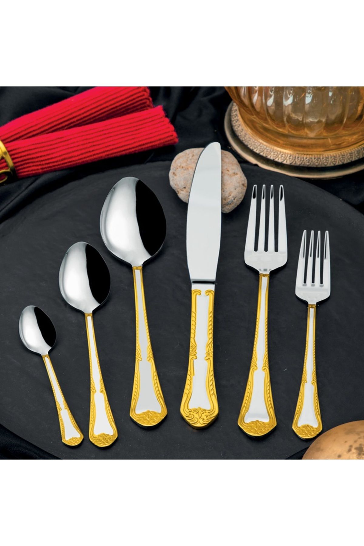 ÖZLİFE JOLLY 72 Parça Çatal Kaşık Bıçak Takımı GOLD