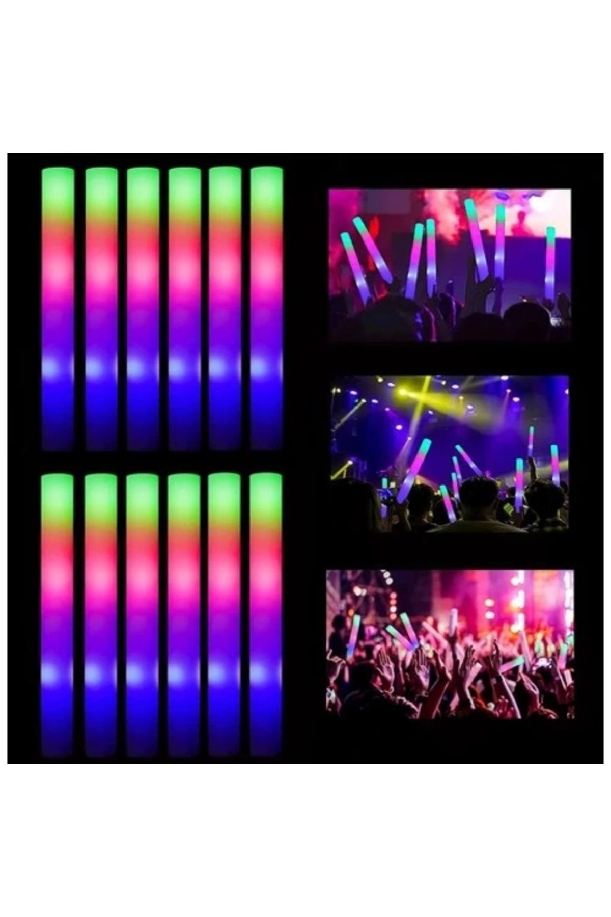 ShopNova Led Işıklı Rengarenk Sünger Parti Çubuk Işıklı Kauçuk Sopa 46 cm 12 Adet