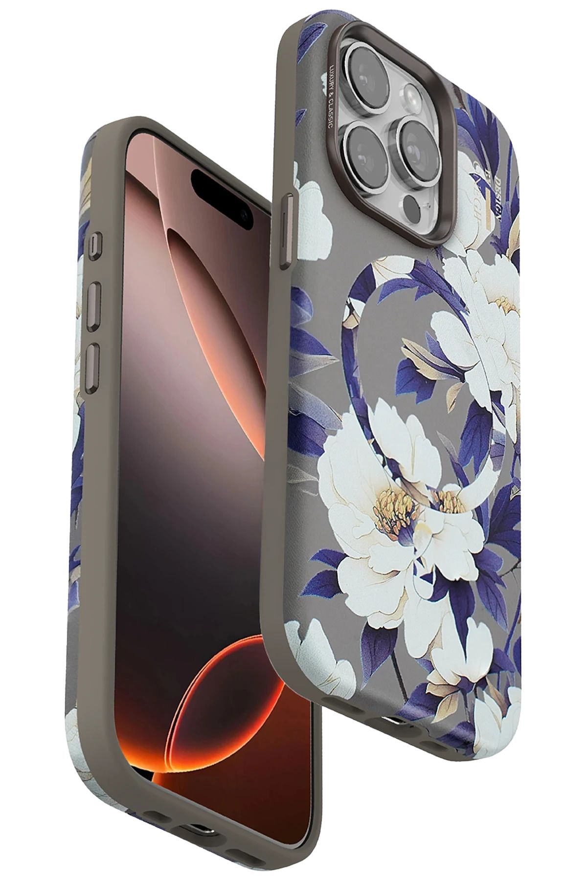 ONEGIF iPhone 15 Pro Max Flower Series Magsafe Kapak - Gri FERRG
