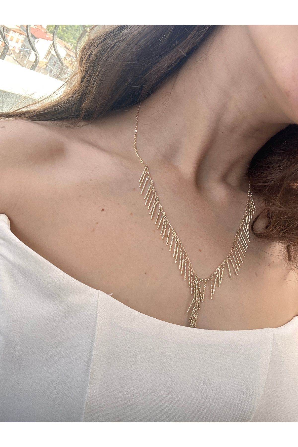 The Fine Store 14K altın kaplama Dekolte Uzantılı Işıltı Kolye