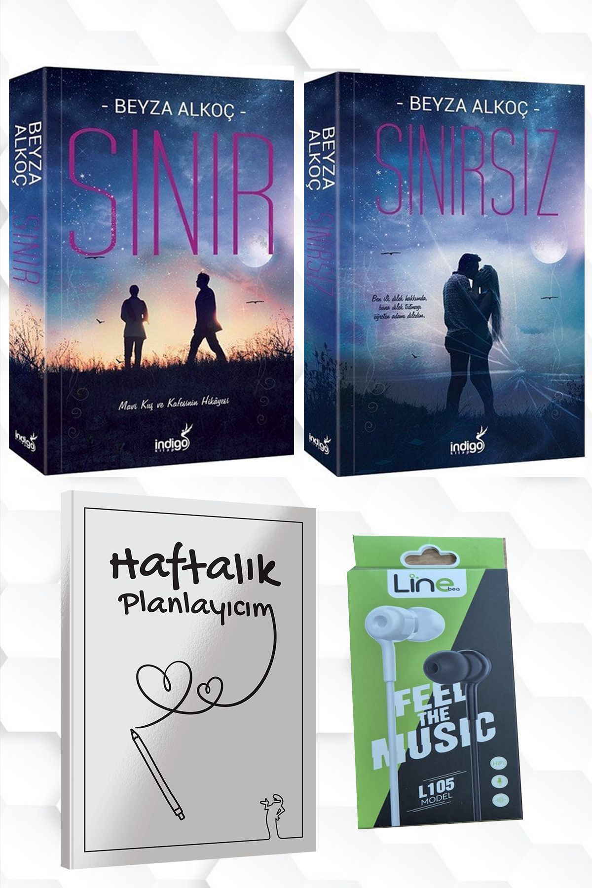 İndigo Kitap CİLTLİ-BEYZA ALKOÇ-SINIR-SINIRSIZ+HAFTALIK PLANLAYICIM (52 HAFTA) KULAKLIK
