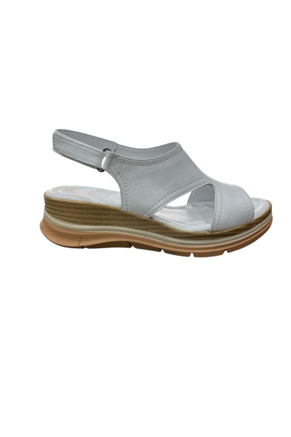 ENZO EXCLUSİVE Doğa Shoes Yazlık Dolgu Topuklu Hakiki Deri