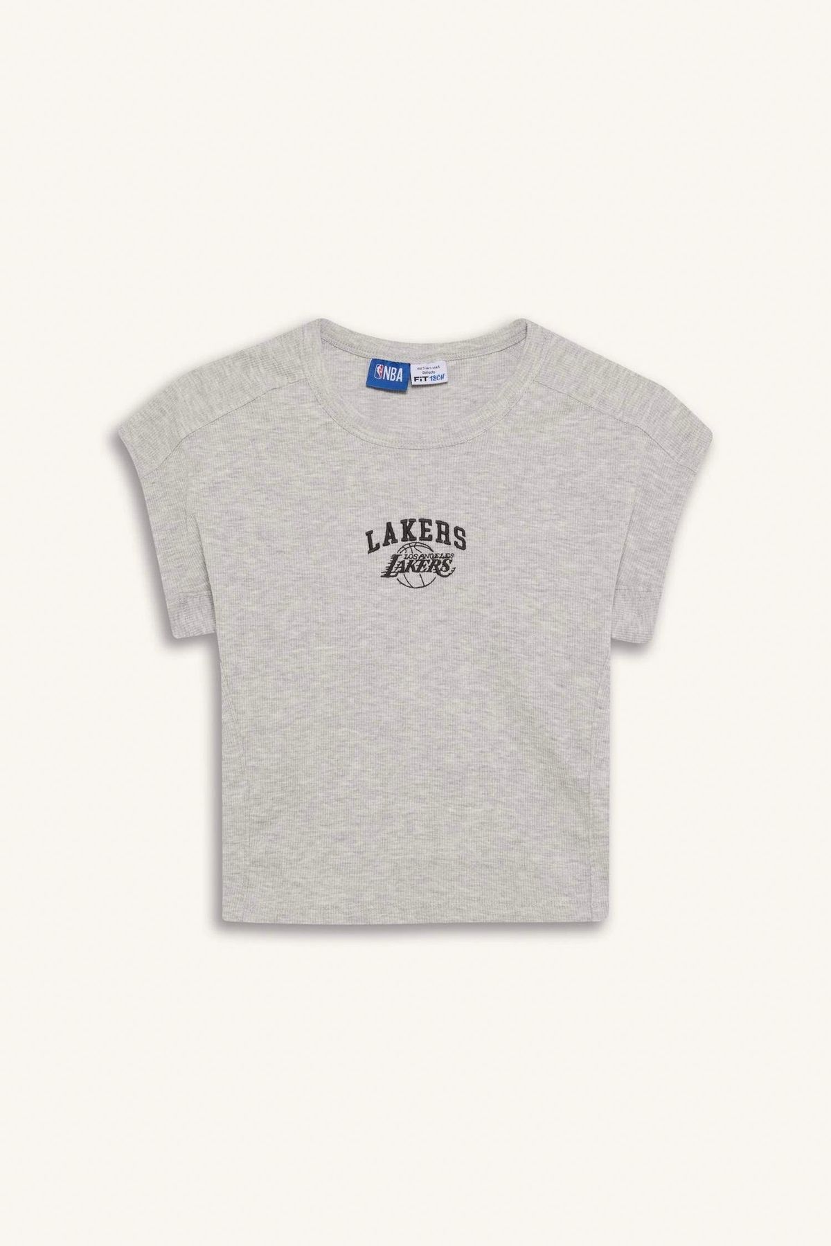 DeFacto E3828 Gri DeFactoFit NBA Los Angeles Lakers Standart Fit Bisiklet Yaka Nakış Baskı Fitilli K