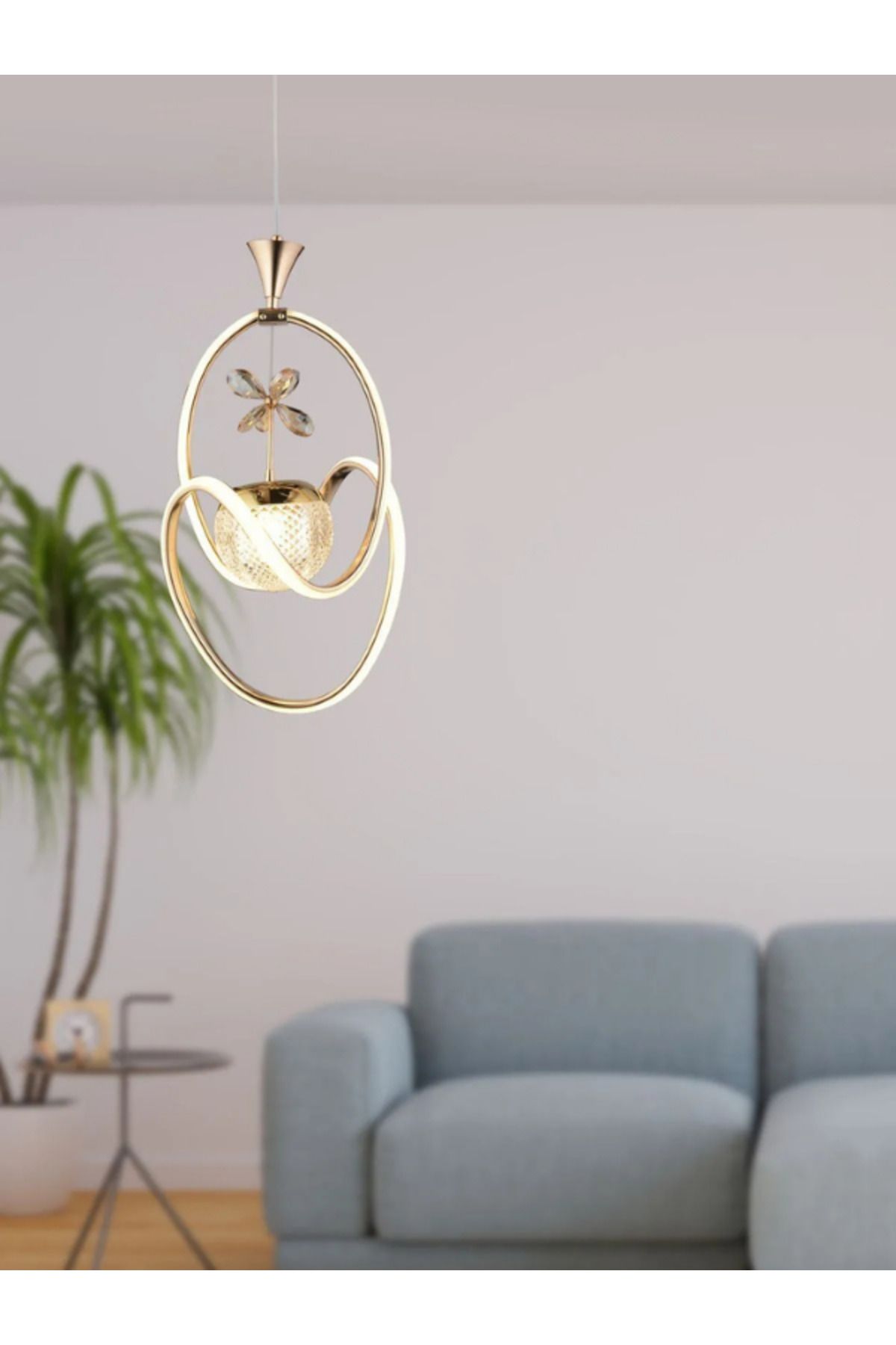 B&F STORE NEW STYLE Badem Modern Sarkıt Led Avize 3 Renk Toplu Kelebek Taşlı Gold Kaplamalı