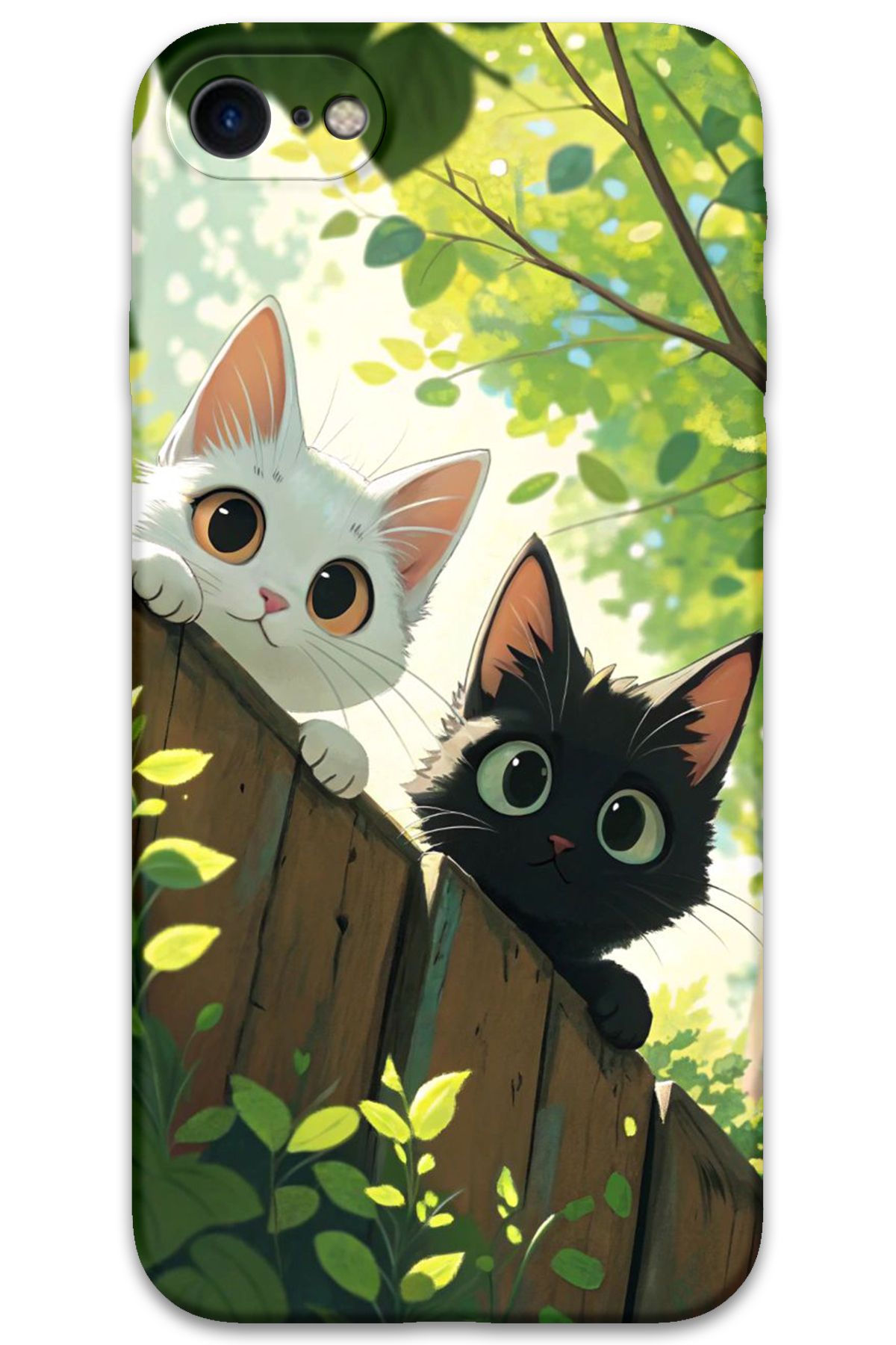 Gramaphone iPhone SE 2022 Uyumlu Kedi Desenli Telefon Kılıfı + Ekran Koruyucu - 5785