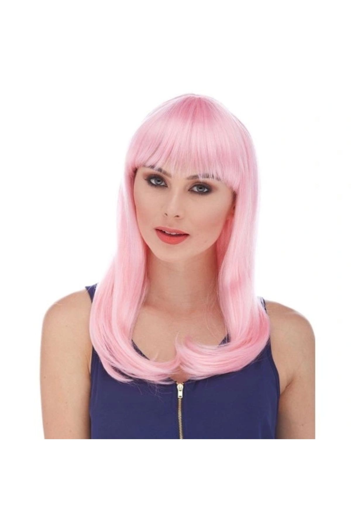 ShopNova Soft Pembe Renk Uzun Düz Parti Peruğu