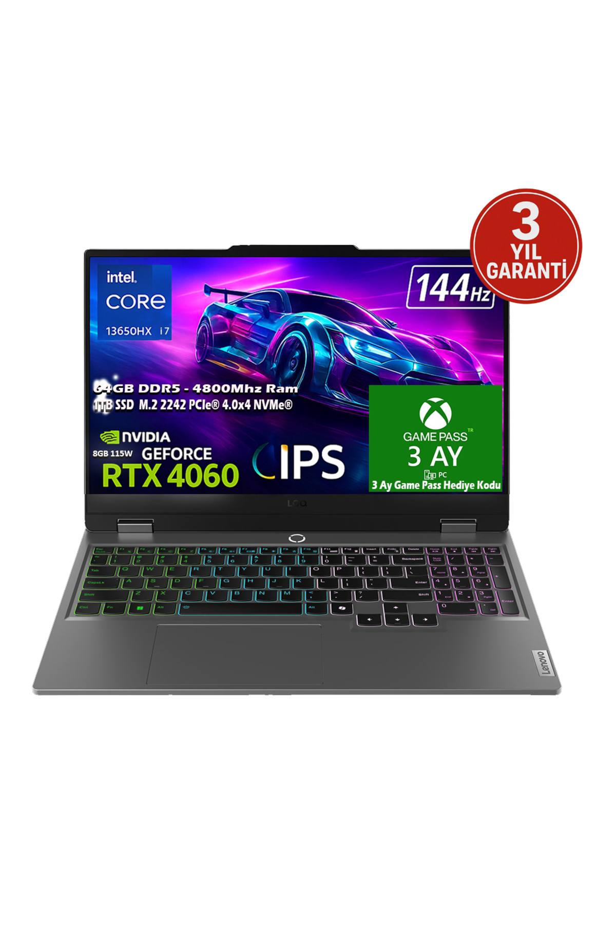 LOQ 15IRX9 Intel Core i7 13650HX 64GB 1TB SSD RTX 4060 (115W) 15.6" 144Hz FHD IPS Fdos 83DV011GTRT4
