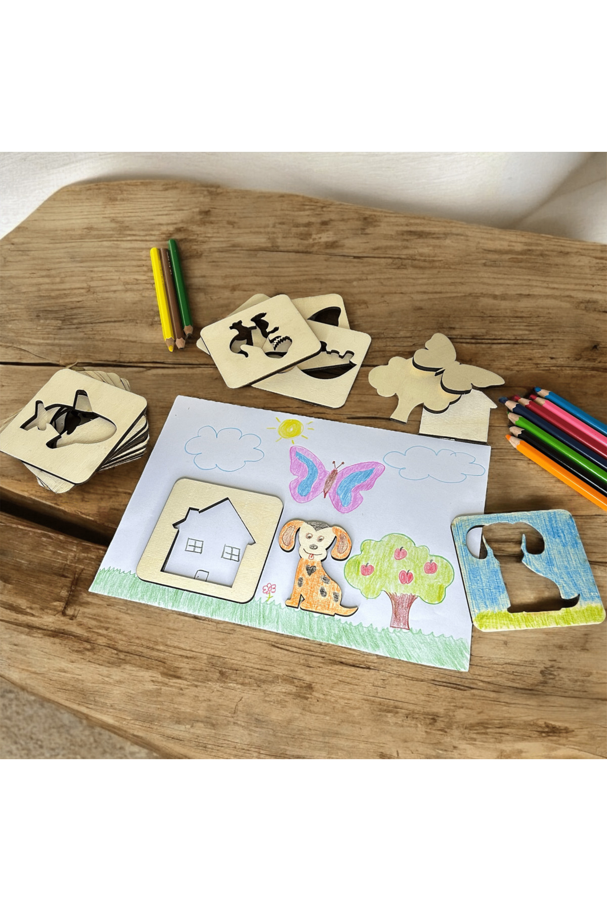 antiola Çizim Boyama Resim Eşleştirme Kartları, 15 Adet Şablon, +3 Yaş Montessori Ahşap Oyuncak fotoğrafı 6 (önizleme)