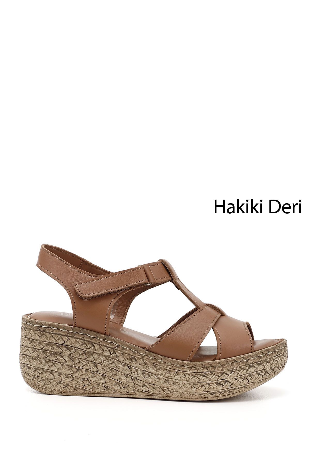 GÖNDERİ(R) Kadın / Kız Taba Antik Cırt Bantlı Dolgu Tabanlı Hakiki Deri Sandalet
