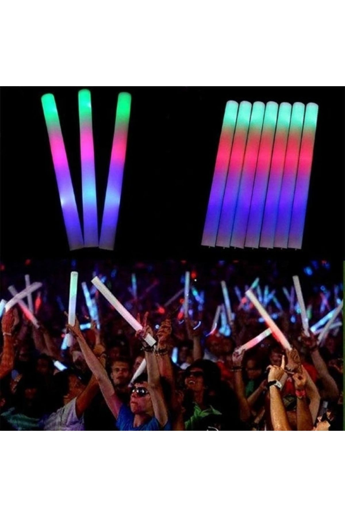 ShopNova Led Işıklı Rengarenk Sünger Parti Çubuk Işıklı Kauçuk Sopa 46 cm