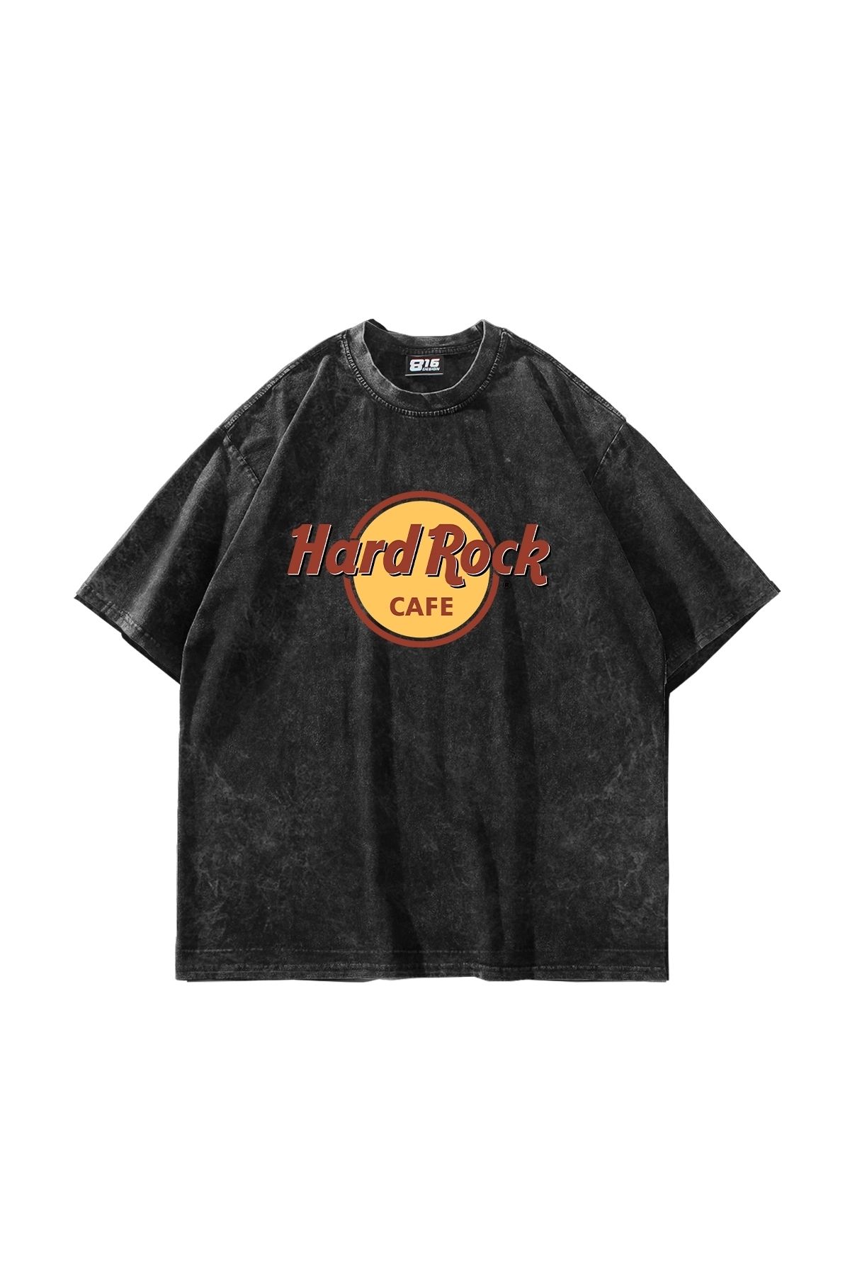 Bak Moda Hard Rock Baskılı Oversize Unisex Yıkamalı Siyah Tshirt
