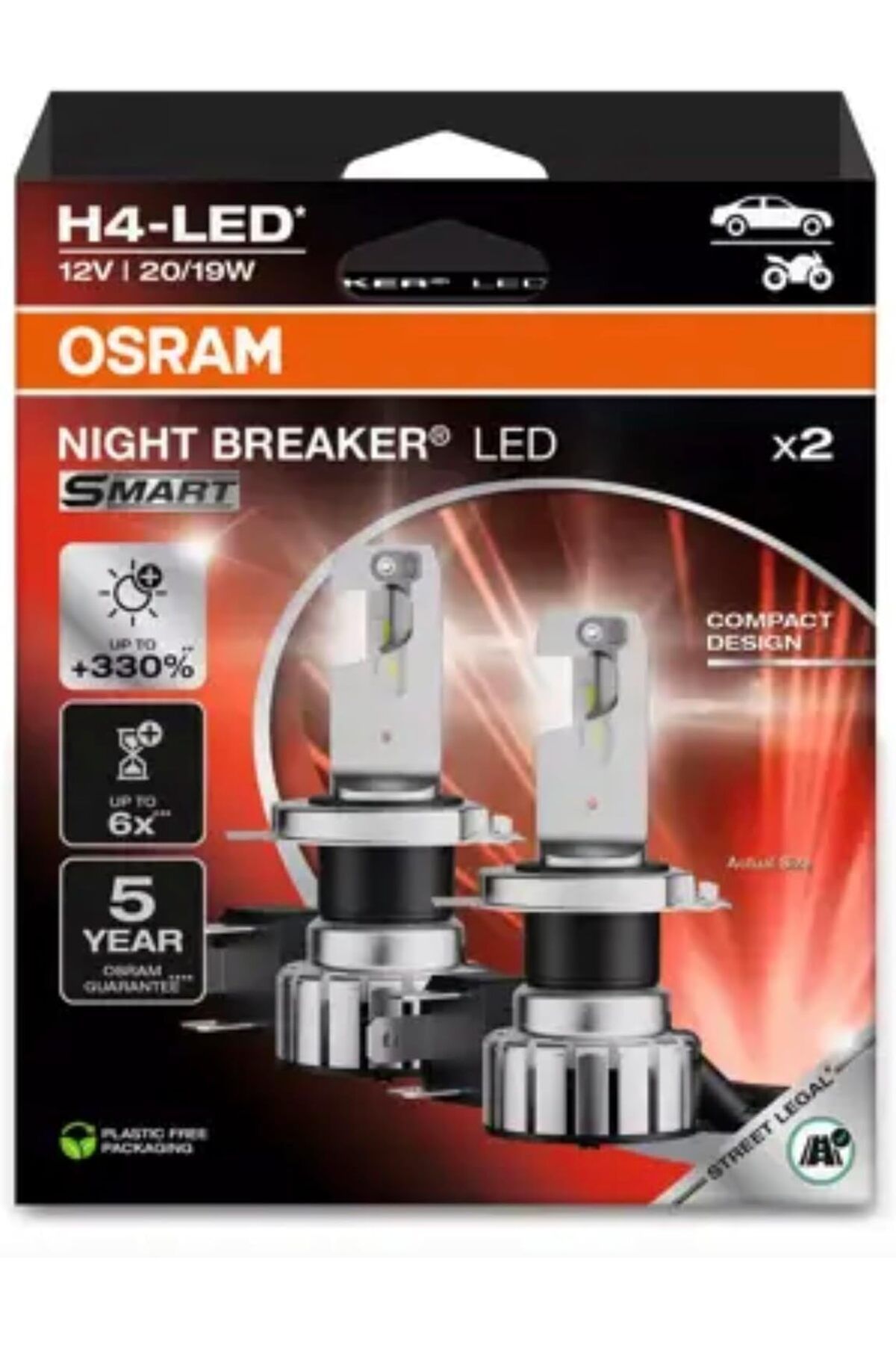 Osram LED H4 Night Breaker Far Ampulü, TüvTürk Onaylı 12V 20/19W, 330% Daha Parlak, 5 Yıl Garantili