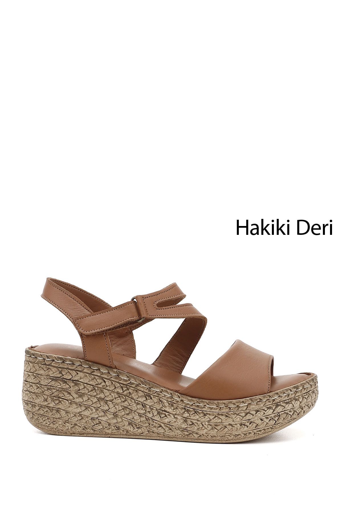 GÖNDERİ(R) Kadın / Kız Taba Antik Cırt Bantlı Dolgu Tabanlı Hakiki Deri Sandalet