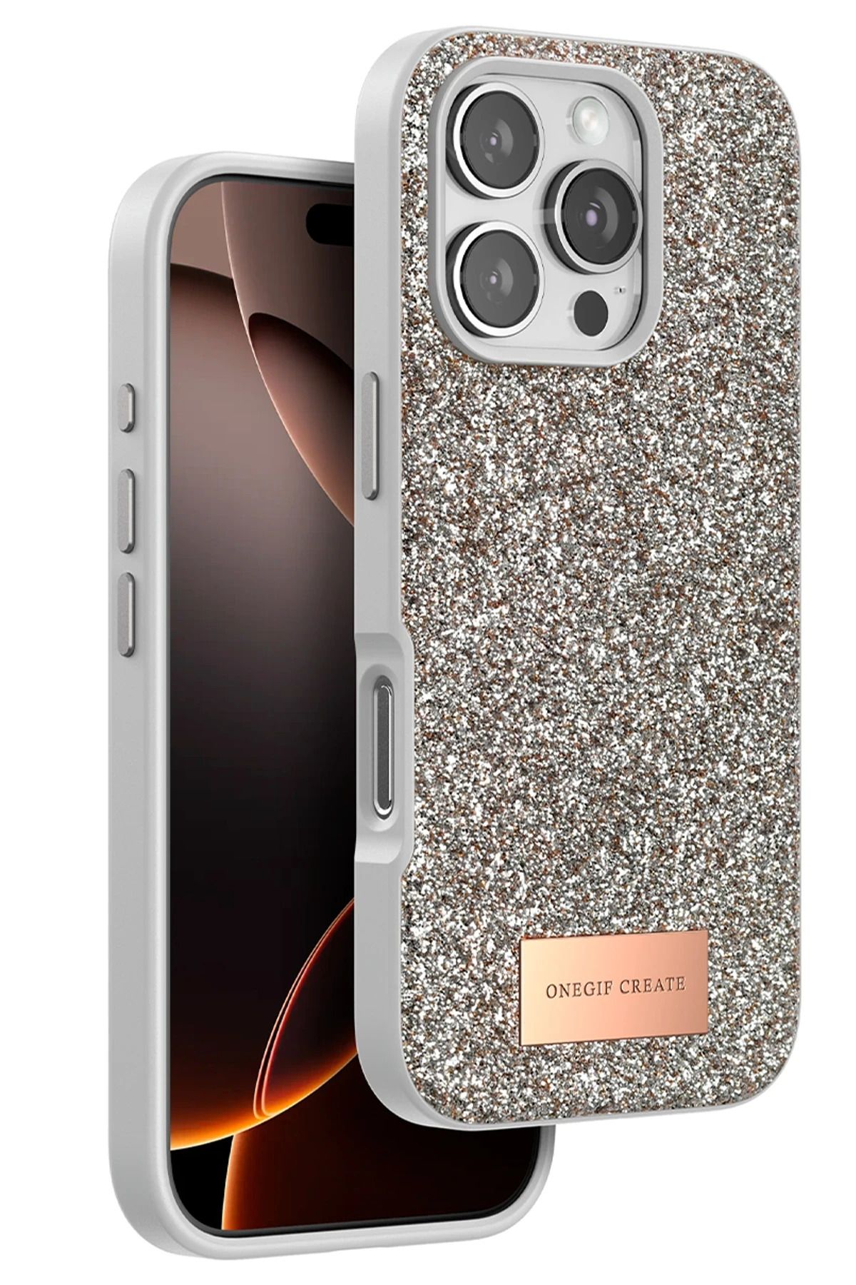 ONEGIF iPhone 16 Pro Max Bright Simli Kapak - Çöl Titanyum FERRG