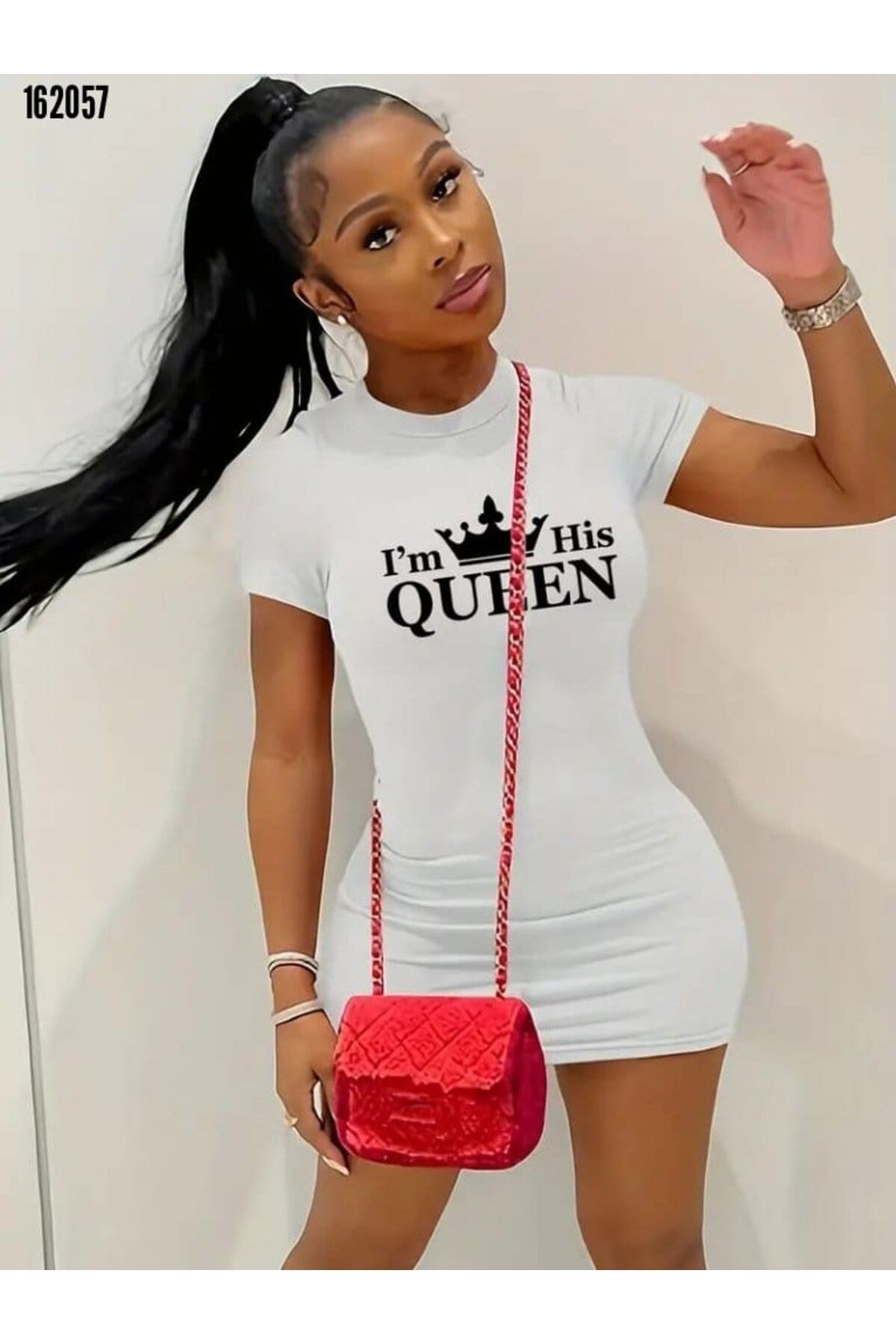 Cbm Kadın kısa kollu queen baskı mini elbise-SON GÖRSEL HEDİYE