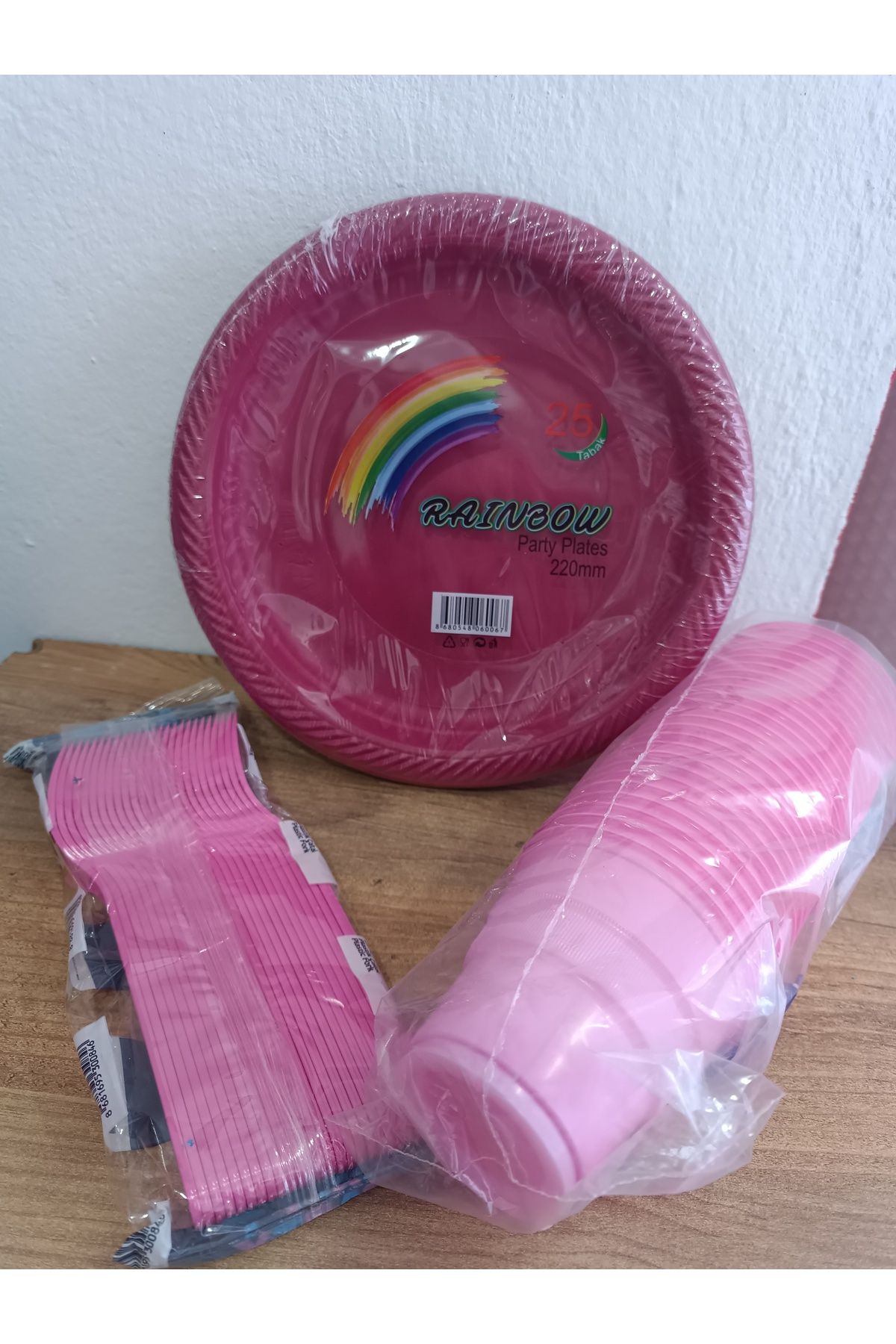 Store Plastik tabak bardak çatal set 25 adet pembe renk