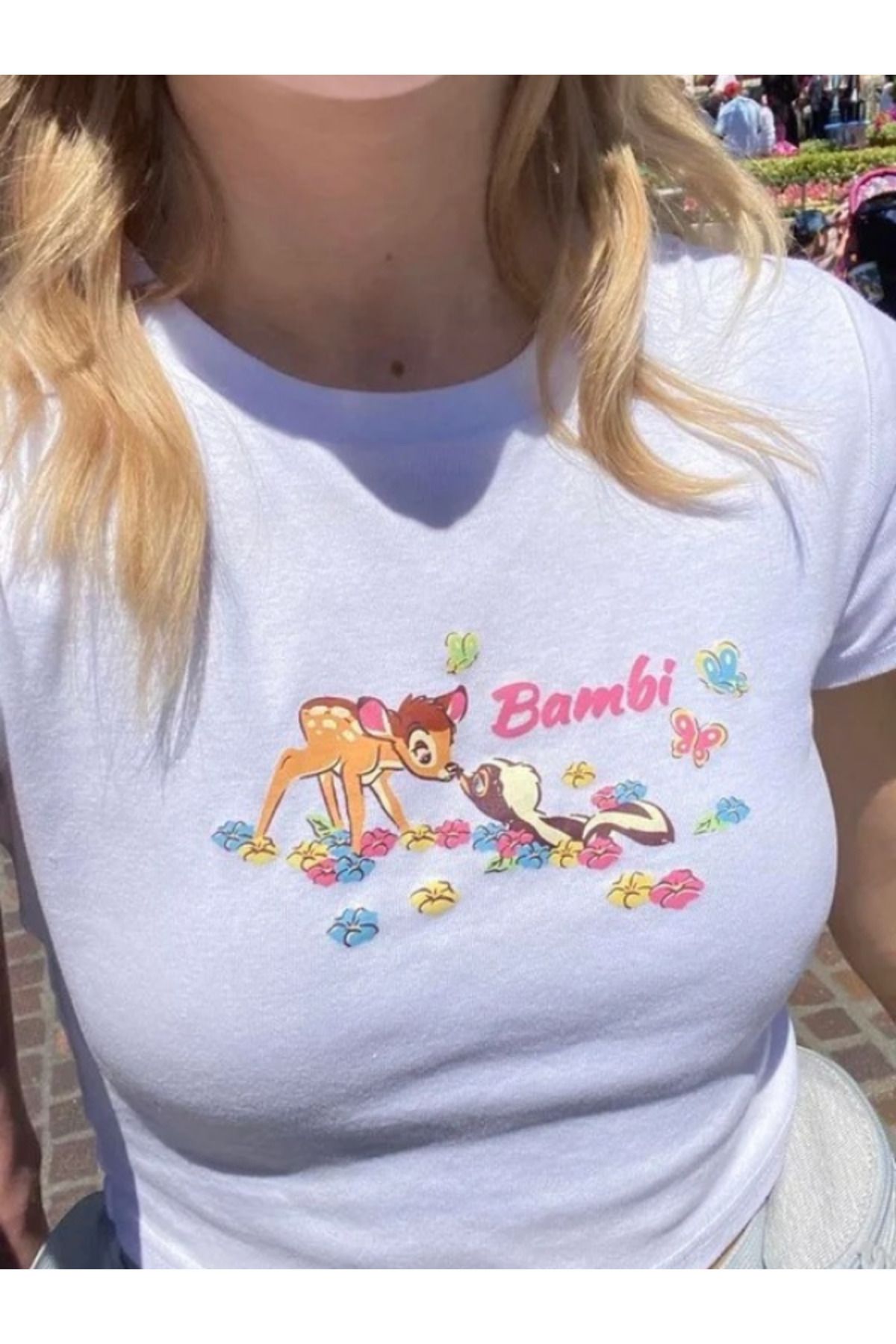 DEEFWEAR DREICH BAMBİ BASKILI BEYAZ CROP