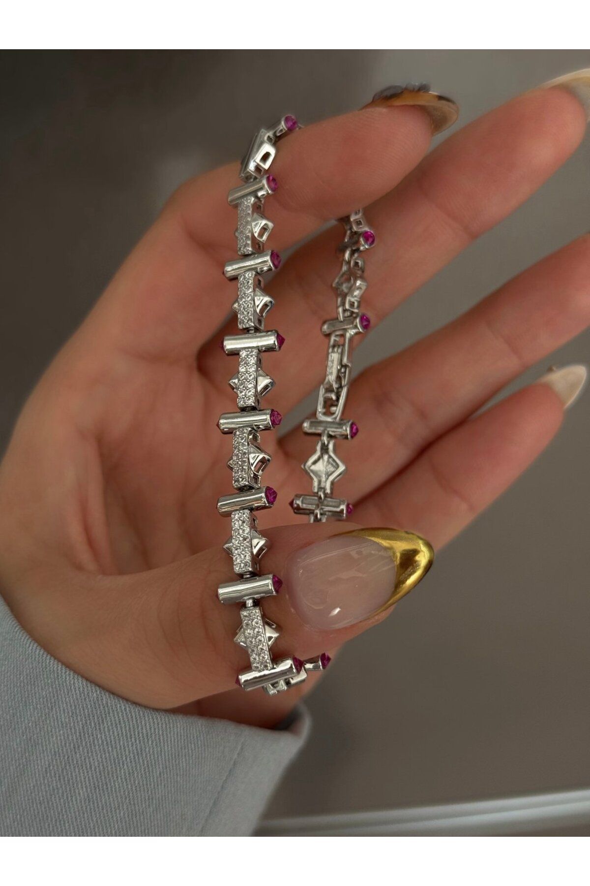 h&b design jewel Çelik Pembe Taşlı Bileklik