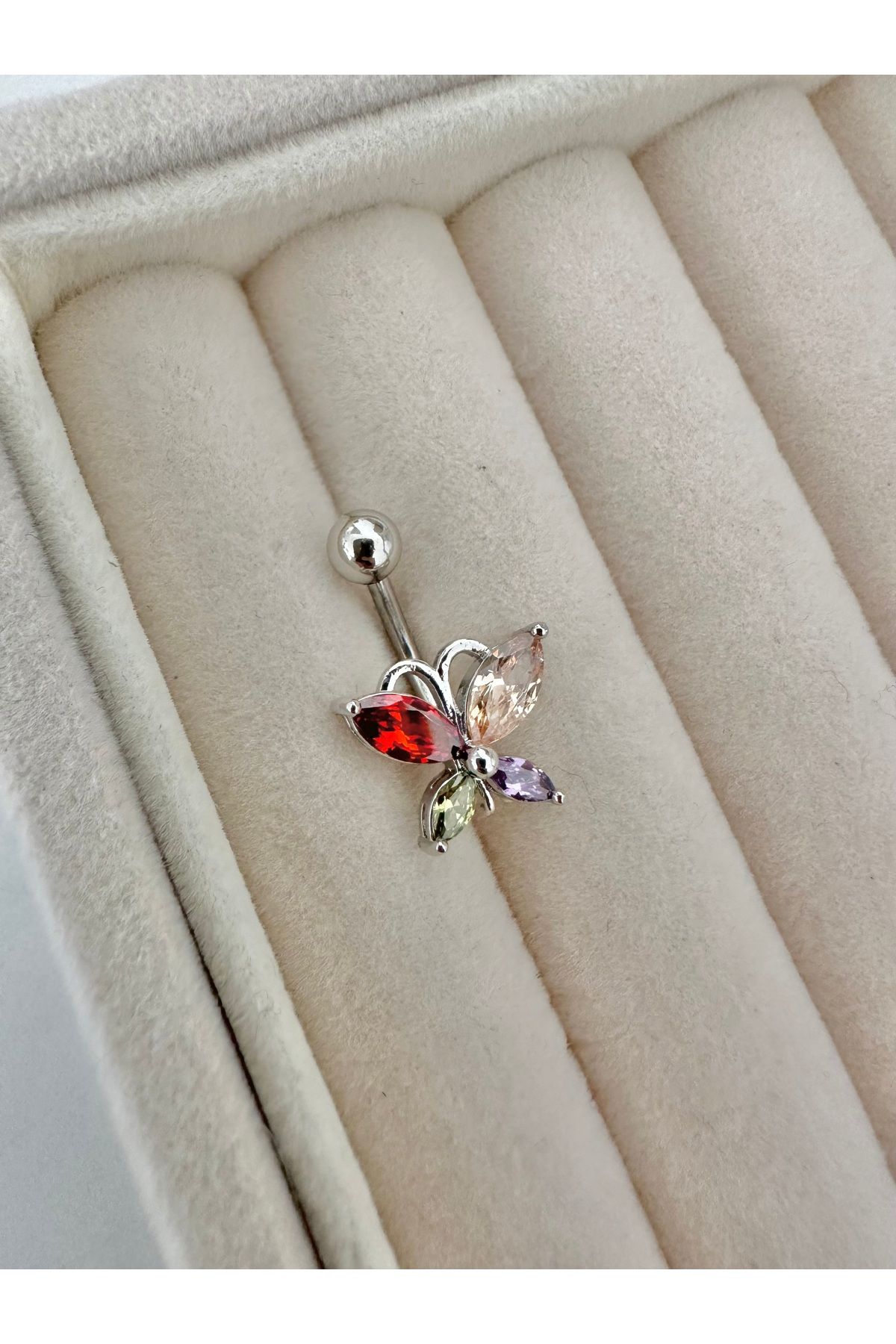 My Bellas Jewels Cerrahi Çelik Renkli Taşlı Kelebek Göbek Piercingi