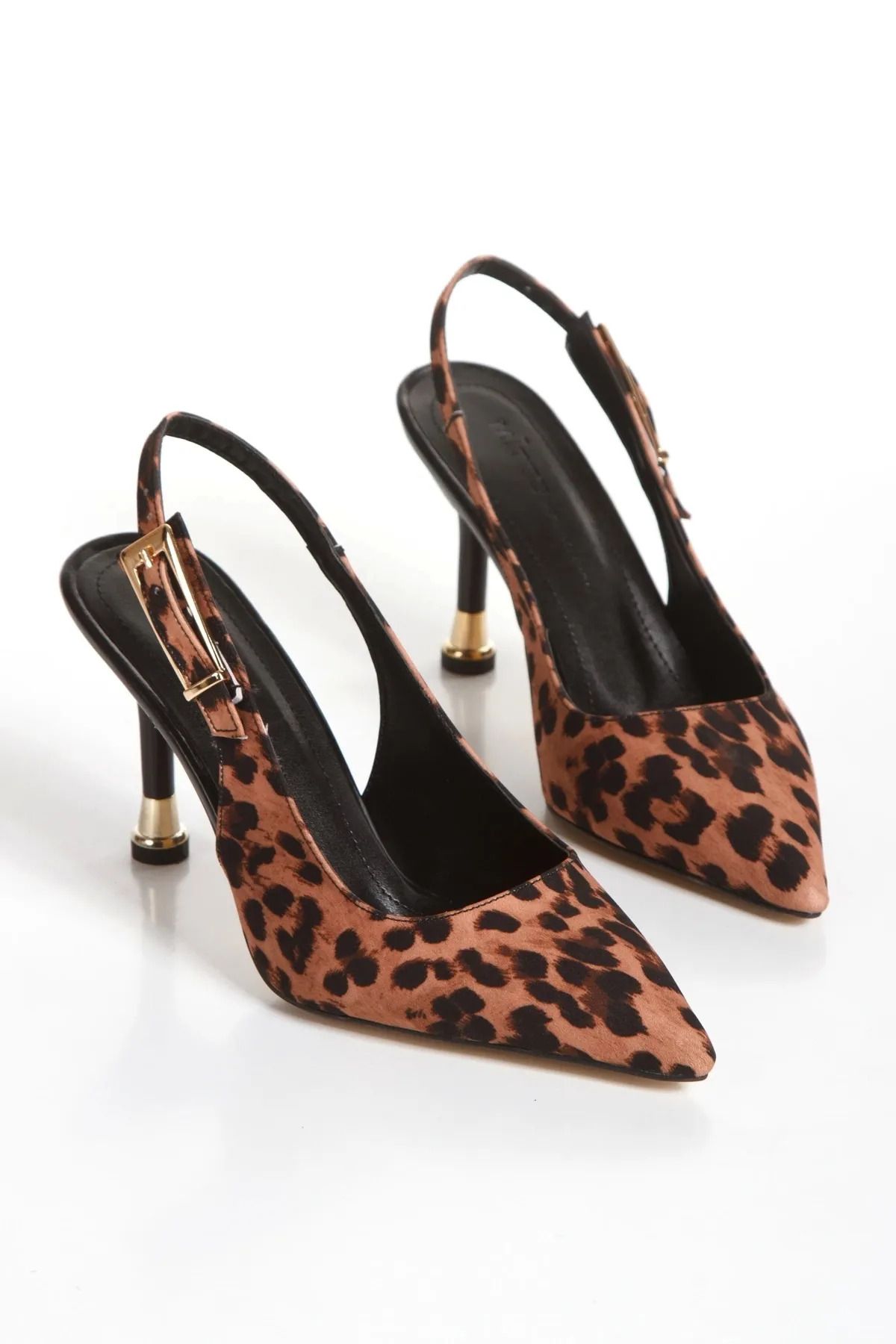 Satenora Leopar İnce Topuklu Stiletto