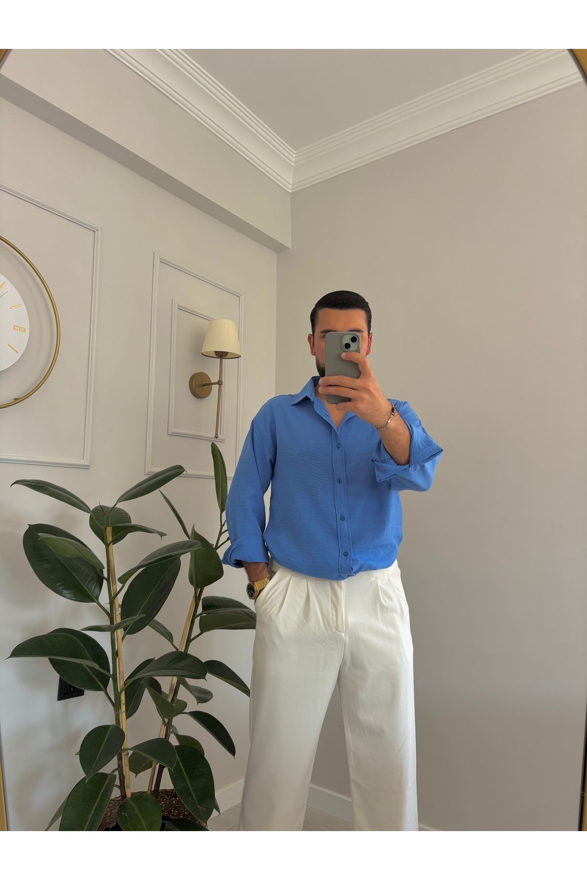 ONUR ERBİL MODA Erkek Mavi Pamuklu Gömlek - Rahat Günlük Giyim