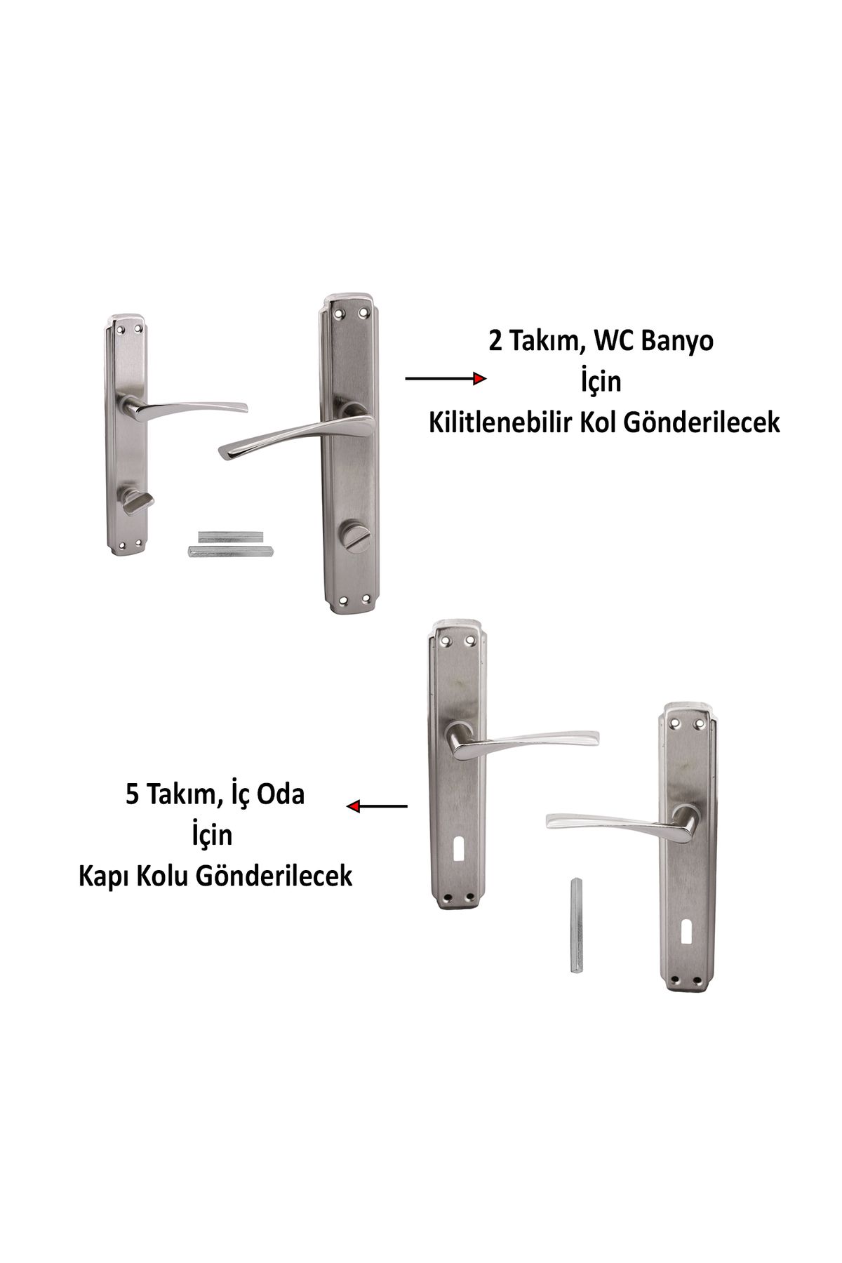 Badem10-Room Door Handle (5 Sets) + Wc Bathroom Door Handle (2 Sets) Toilet Door Handle Set Suitable for Right and Left 2