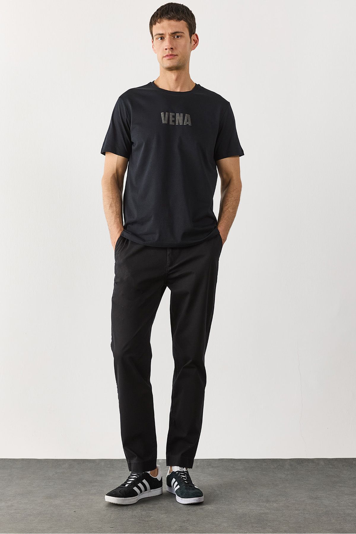 VENA Ken Beli Lastikli Gabardin Chino Pantolon - SİYAH