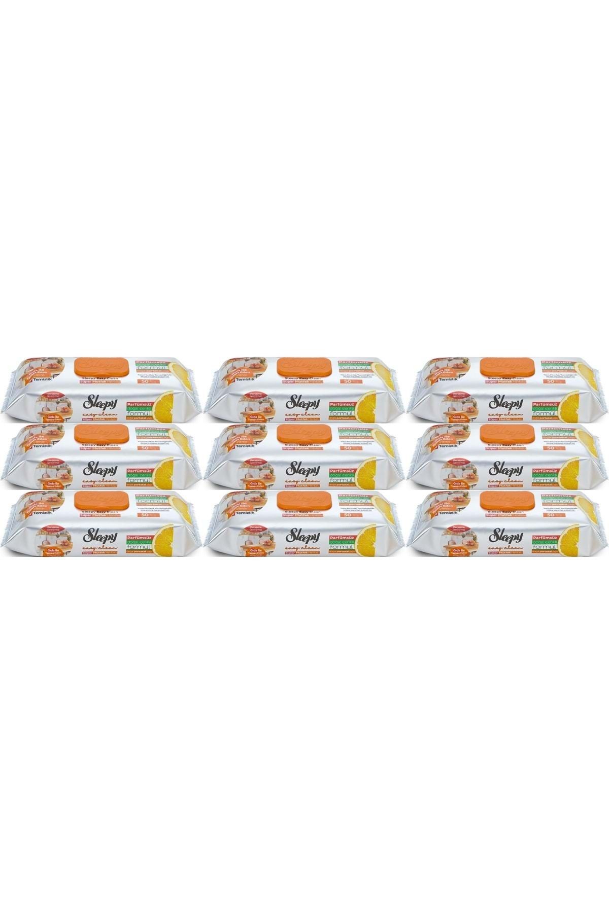 Sleepy Easy Clean Yüzey Temizlik Mutfak Havlusu -Mendili 50 Yaprak Portakal Yağlı (9Lu Set) 450Yprk