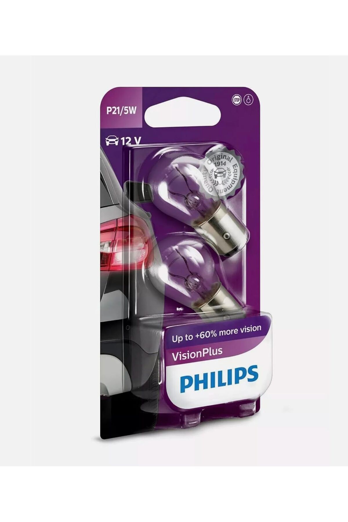 Philips P21/5W,%60 Daha Fazla Görüş, VisionPlus 12V Otomobil Ampulü, 2'li Paket