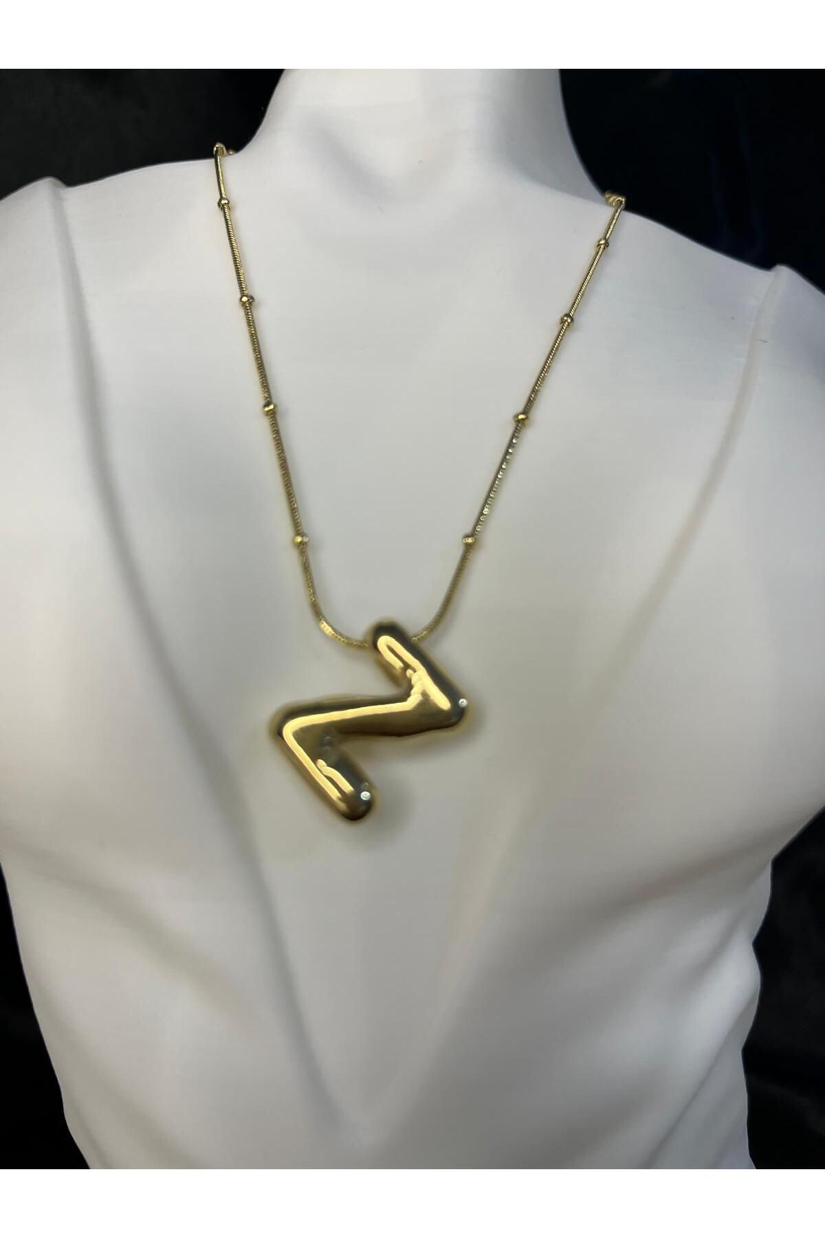 BERCHEM SCARF Kadın Gold Renk Zincirli Büyük "Z "Harf Kolye Kişiye Özel-Modern Tasarım