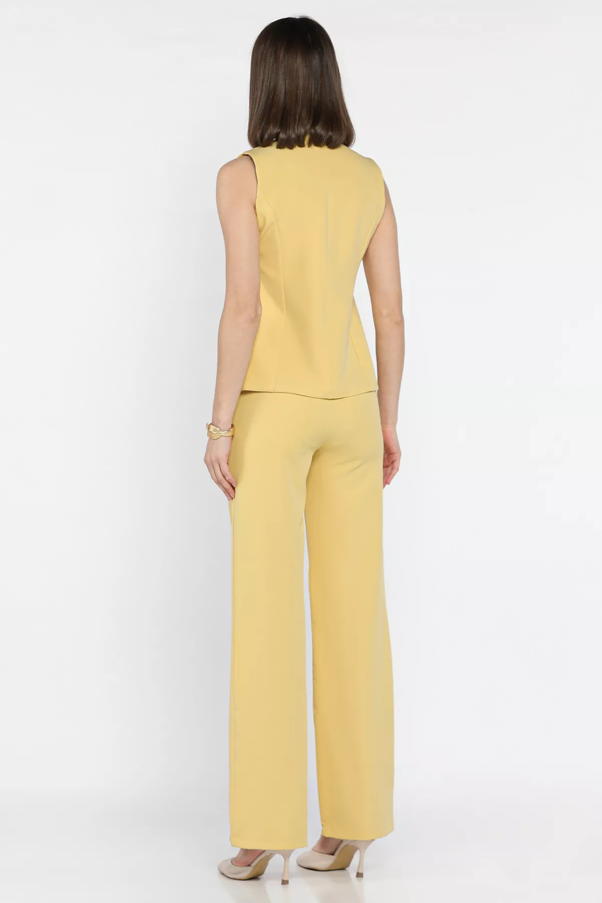 GÜLSELİ-Yellow Button Detailed Vest Trousers Double Set 3
