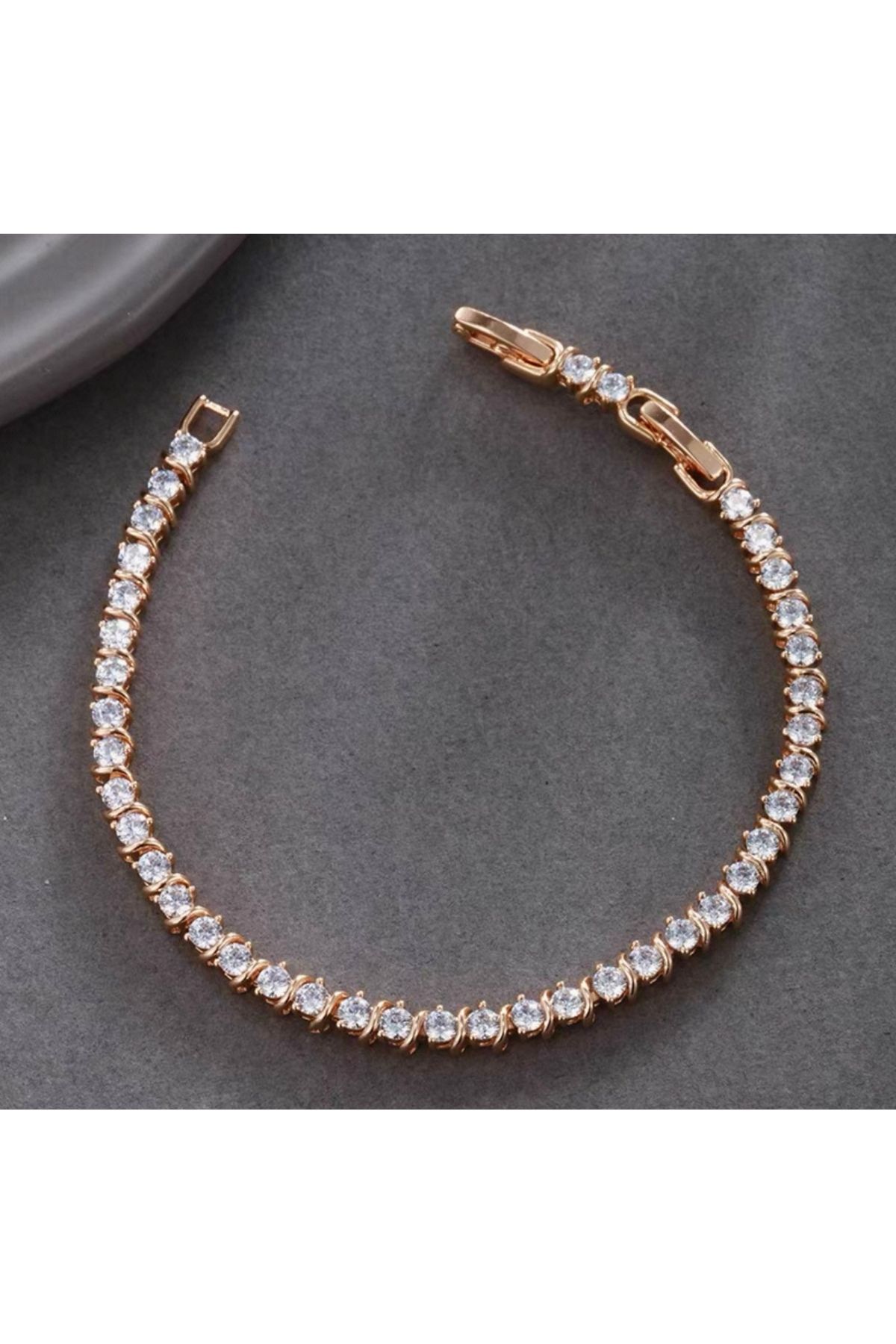 ETERNAL SUNSHINE Xuping Çelik Bileklik Zirkon Taşlı Işıltılı Rose Gold Renk Ayarlanabilir Kadın Bileklik Shine Modeli