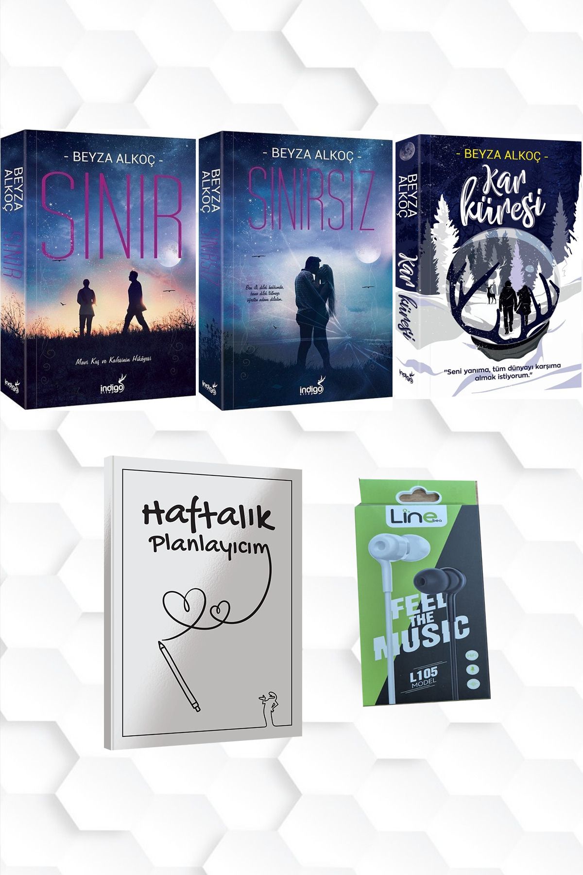 İndigo Kitap CİLTLİ-BEYZA ALKOÇ-SINIR-SINIRSIZ-KAR KÜRESİ+HAFTALIK PLANLAYICIM (52 HAFTA) KULAKLIK