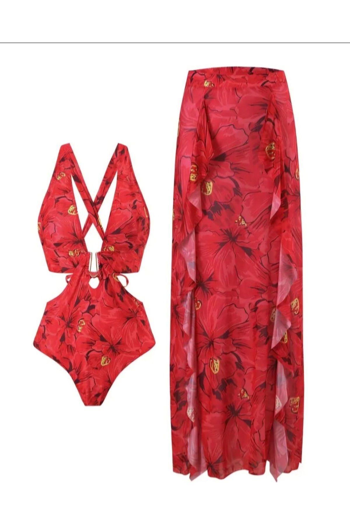 G&H UNDERWEAR Red Flower Flame Baby Mayo -Pareo Seti