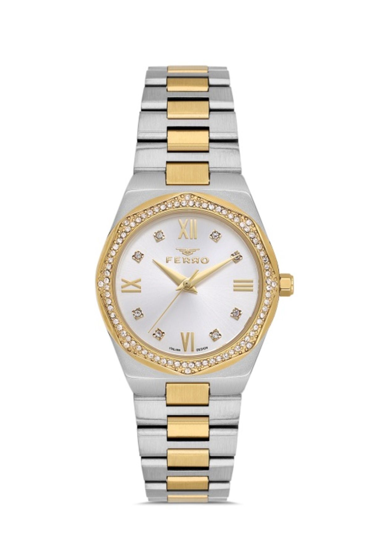 FERRO FL21518AWT-D Quartz Çelik Altın/Gri 30 mm Kadın Kol Saati