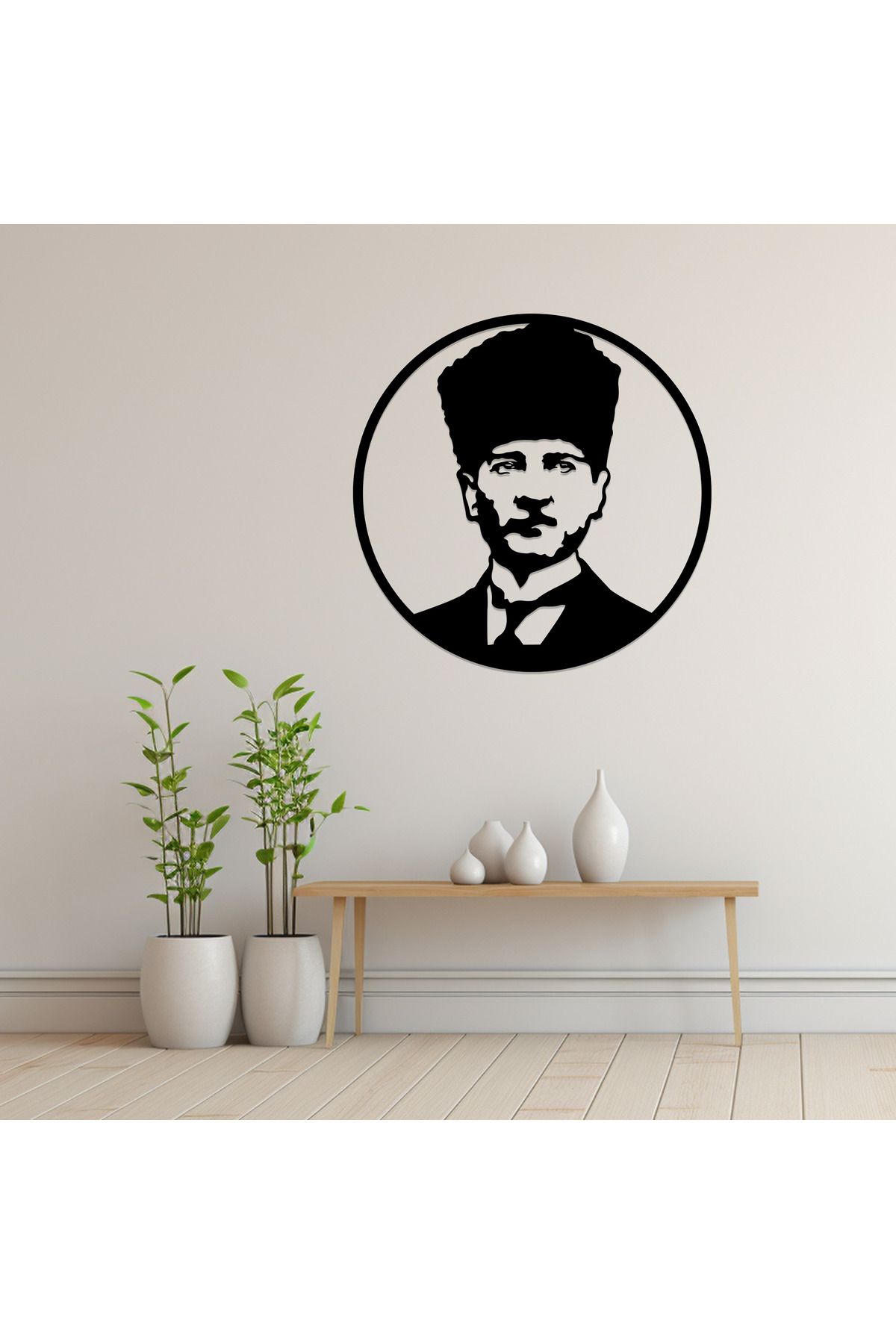 DECOVIENO Metal Atatürk Portresi, Yuvarlak Metal Duvar Tablosu, Lazer Kesimli, Fırın Boyalı Duvar Dekoru