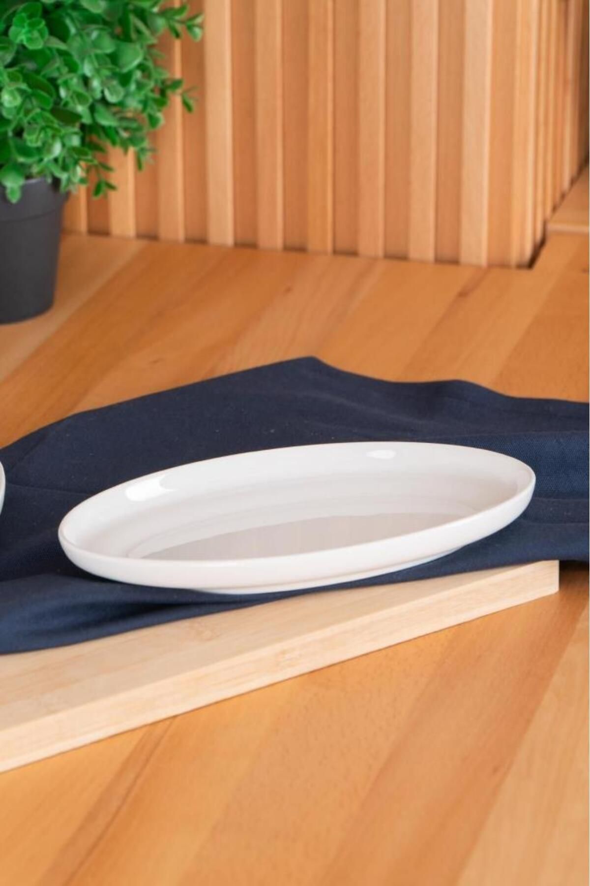 Lara Acar Aria Collection 2'li Porselen Kayık Tabak Oval 20 Cm Beyaz