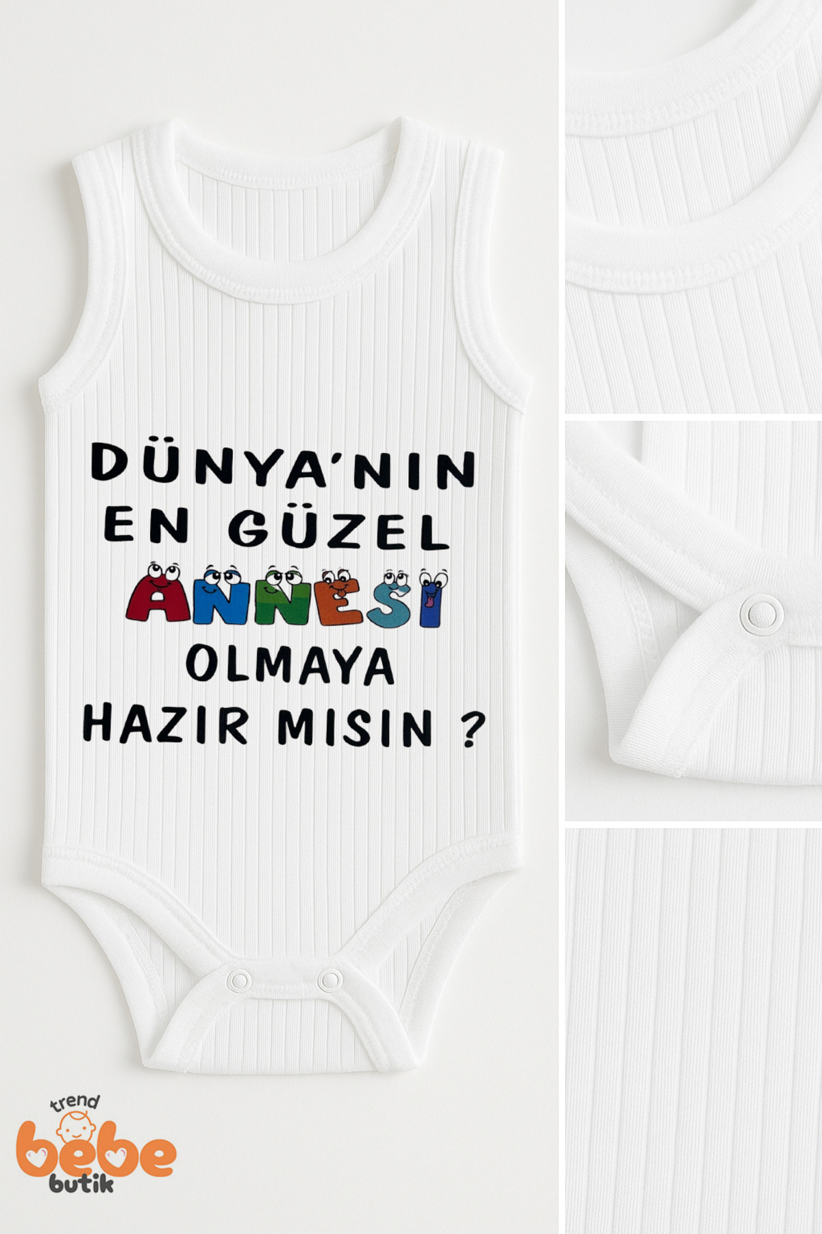 Trend Bebe Butik Dünyanın En Güzel Annesi Olmaya Hazır Mısın? Yazılı Bebek Çıtçıtlı Zıbın Body %100Pamuk Yazlık Atlet fotoğrafı 2 (önizleme)