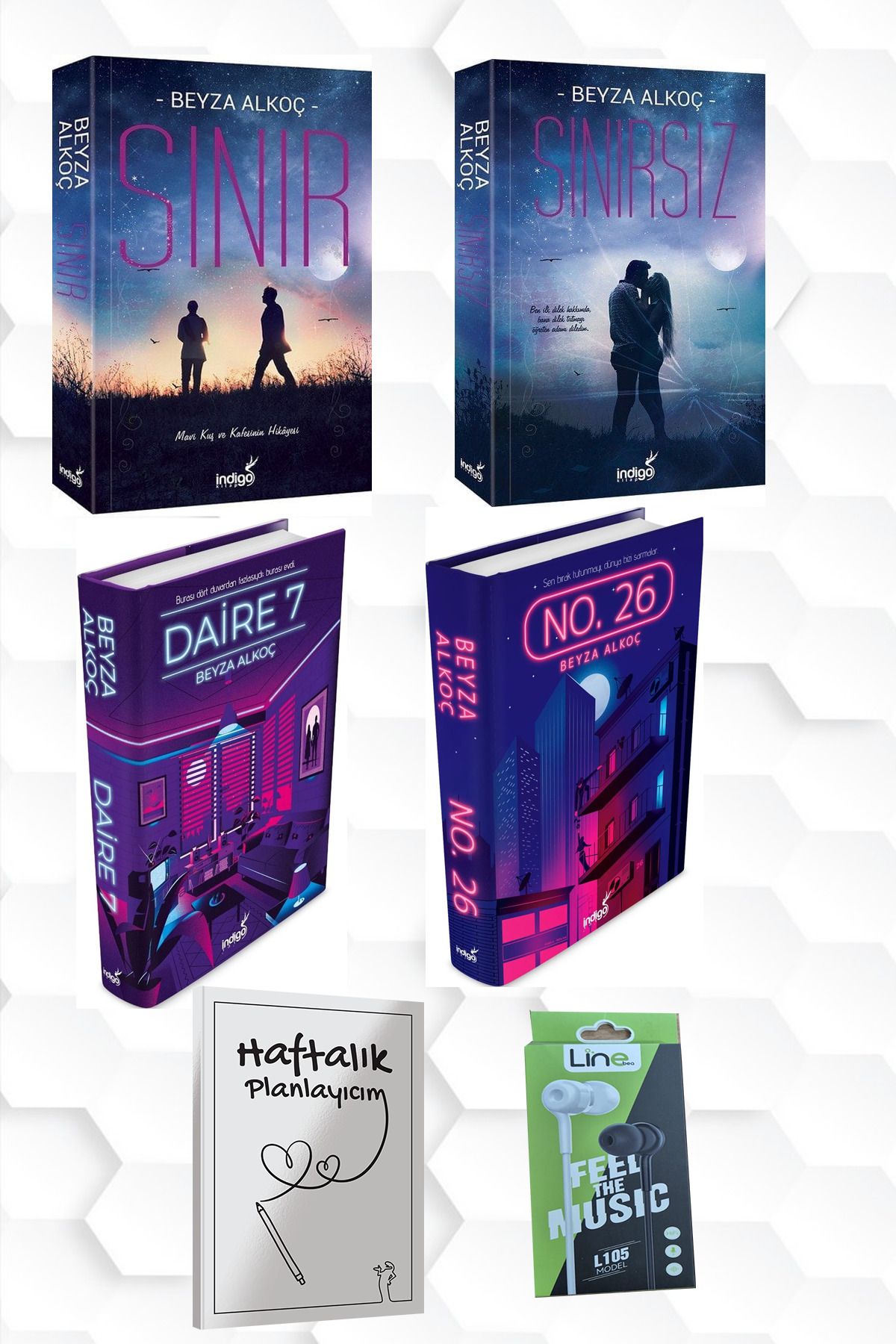 İndigo Kitap CİLTLİ-BEYZA ALKOÇ-SINIR-SINIRSIZ-DAİRE 7-NO 26+HAFTALIK PLANLAYICIM (52 HAFTA) KULAKLIK