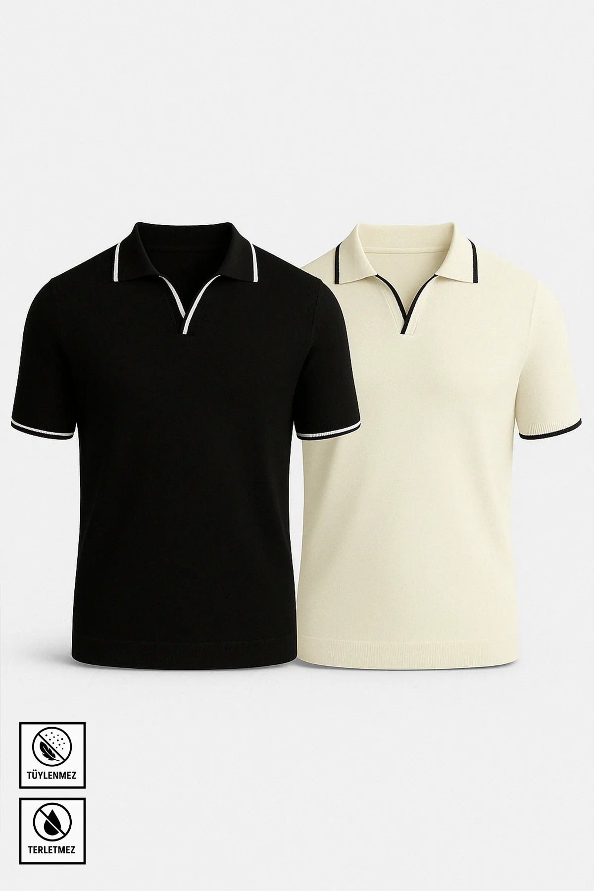 CULTURE BOUTIQUE Erkek Polo Yaka Triko T-shirt Beyaz Çizgi Detaylı