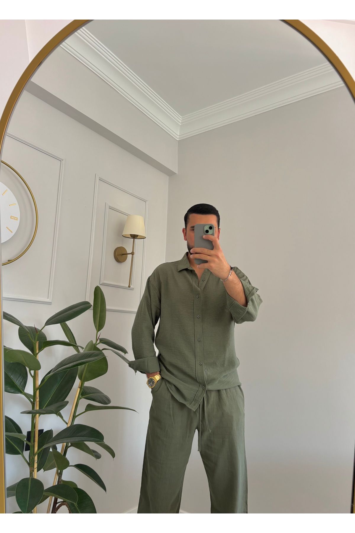 ONUR ERBİL MODA Erkek Zeytin Yeşili Pamuklu Gömlek - Rahat Günlük Giyim