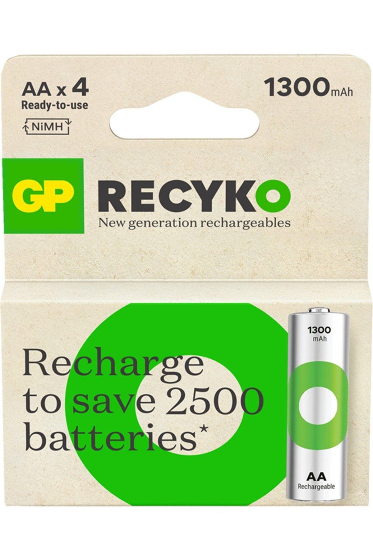 GP ReCyko 1300 AA Kalem Ni-Mh Şarjlı Pil, 1.2 Volt, 4'lü Kart