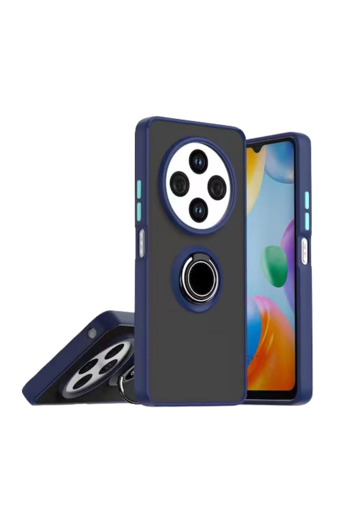 HANPORIUM Redmi 14C Uyumlu Kılıf Yüzüklü Standlı Extra Darbe Koruma Sert Silikon Kapak - Lacivert