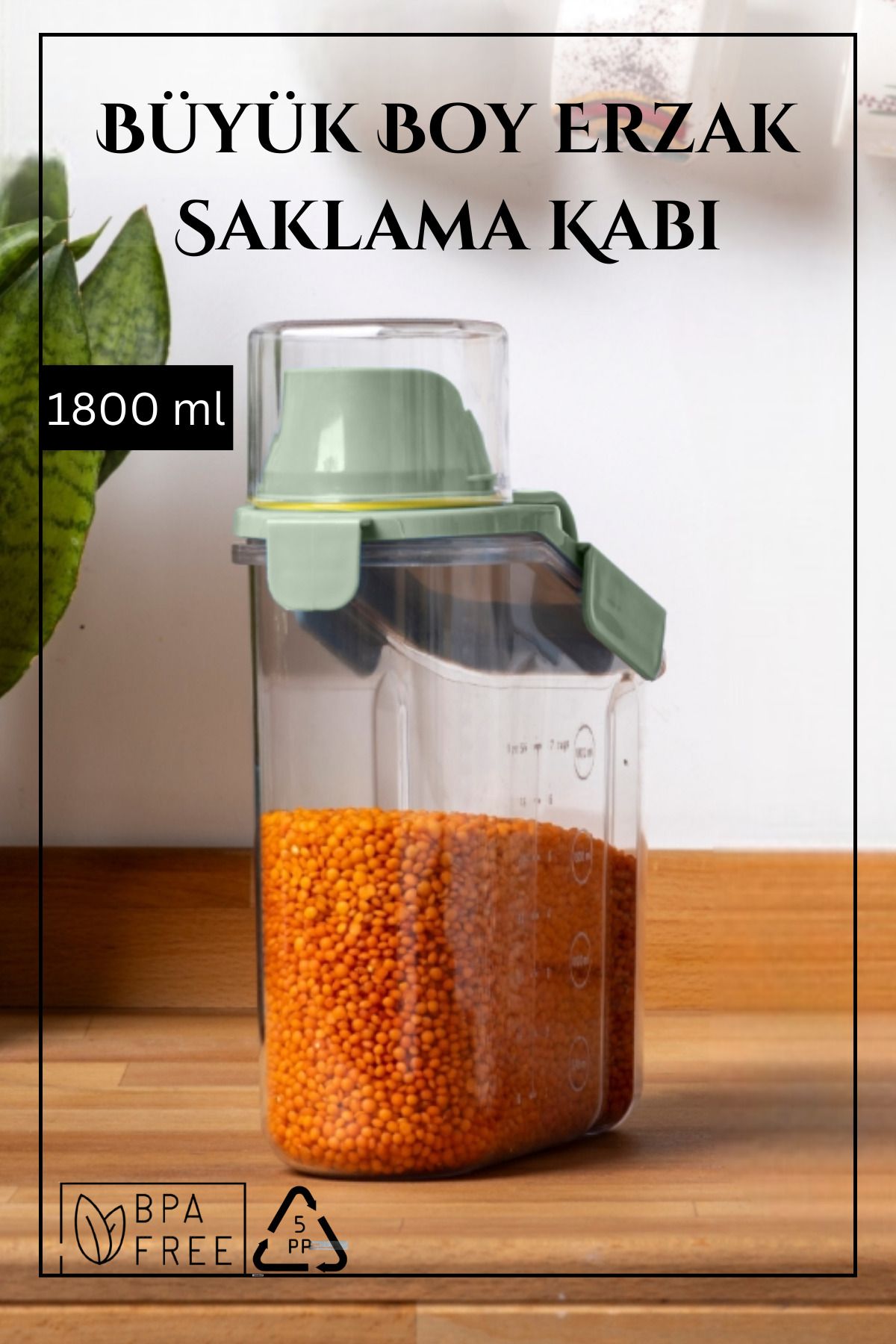 Espas Home Contalı Sızdırmaz Erzak Saklama Kabı / 1800 ml / Yeşil - TEKLİ