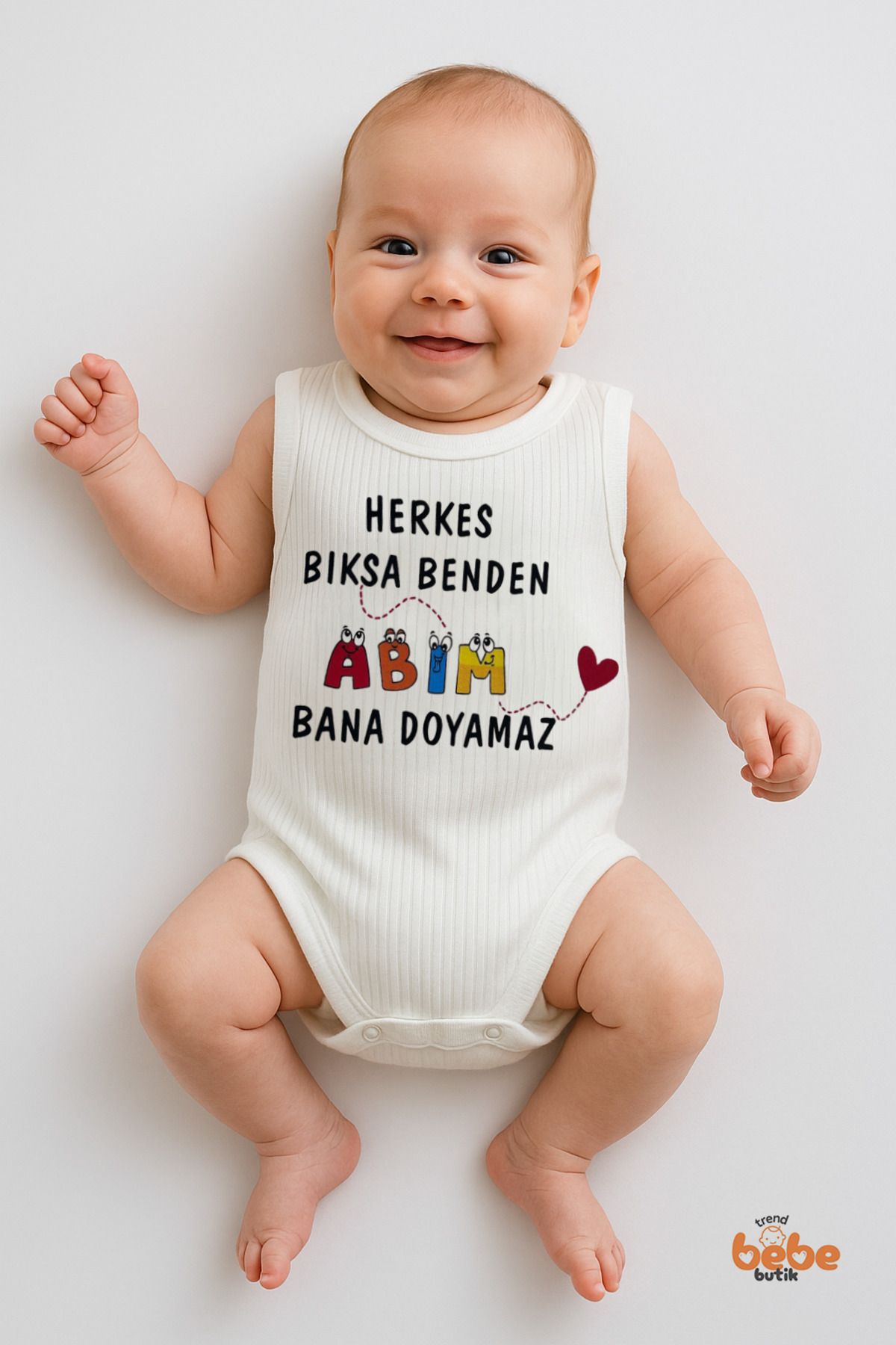 Trend Bebe Butik Abim Bana Doyamaz Yazılı Erkek Bebek Atlet Body Ribana Kumaş Çıtçıtlı Yazlık Pamuklu Zıbın 6-36 Ay