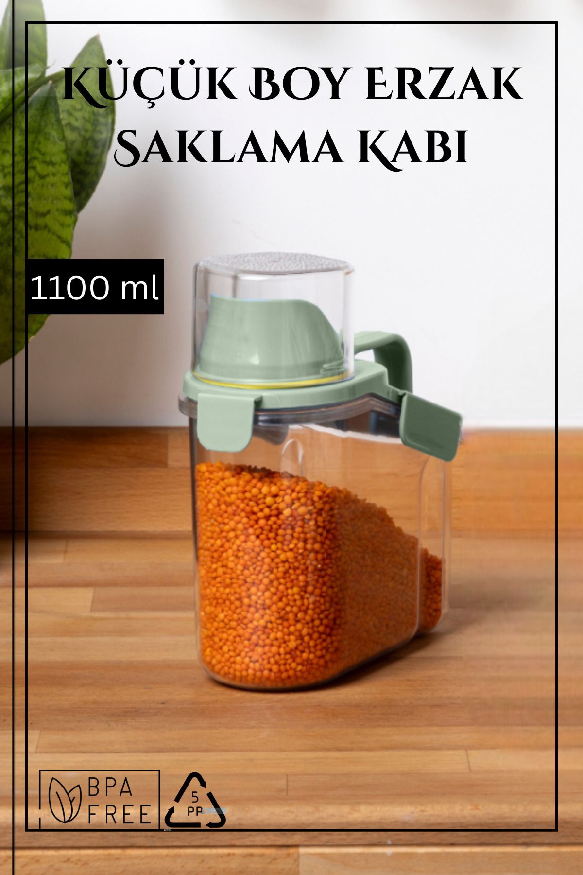 Espas Home Contalı Sızdırmaz Erzak Saklama Kabı / 1100 ml / Yeşil - TEKLİ