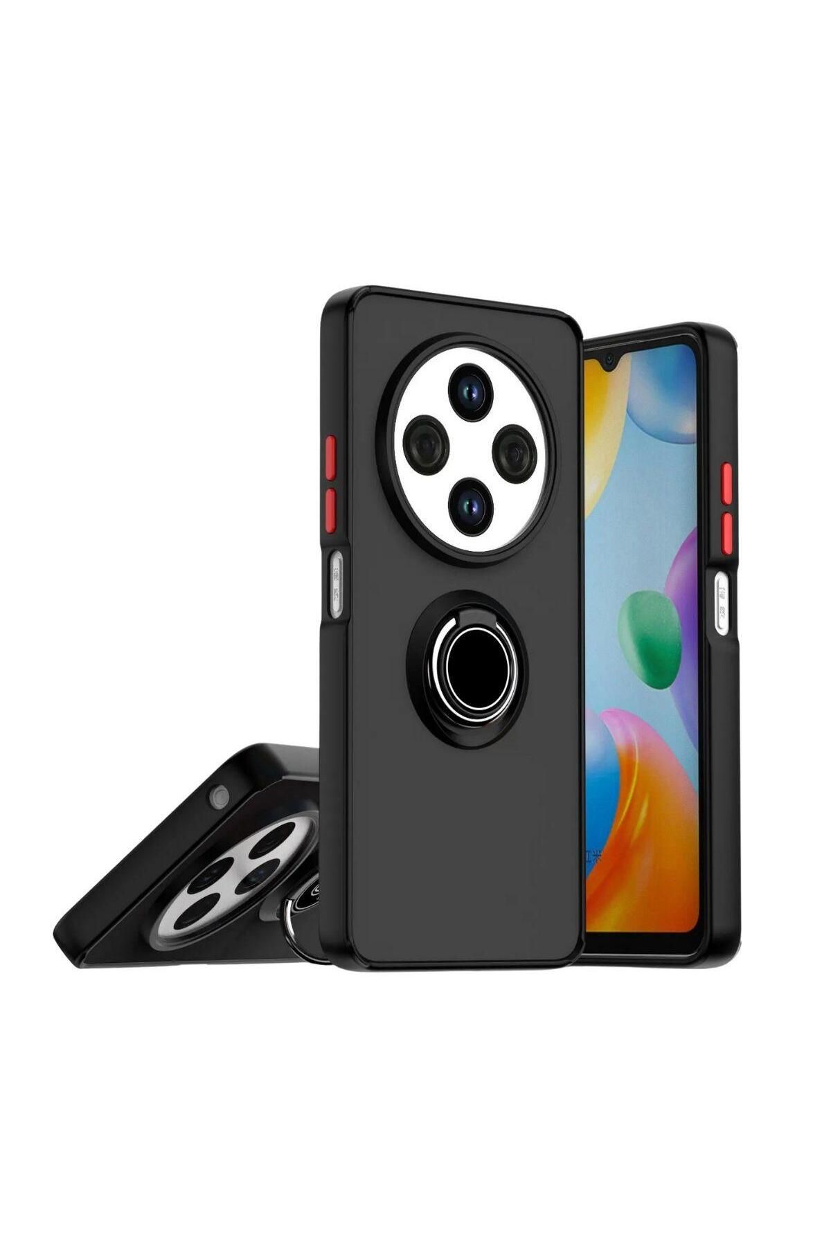 HANPORIUM Redmi 14C Uyumlu Kılıf Yüzüklü Standlı Extra Darbe Koruma Sert Silikon Kapak - Siyah