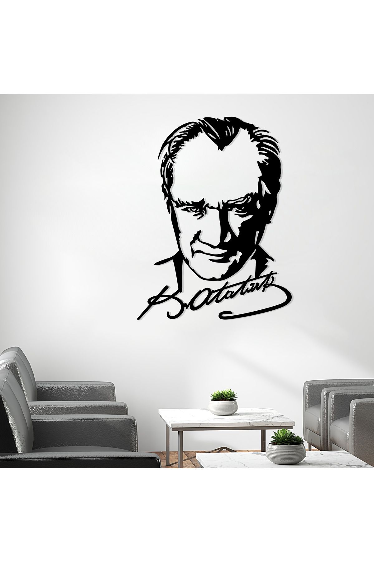 DECOVIENO Atatürk Portresi Metal Duvar Dekoru, Atatürk İmzalı Metal Tablo, Ev & Ofis Duvar Dekoru