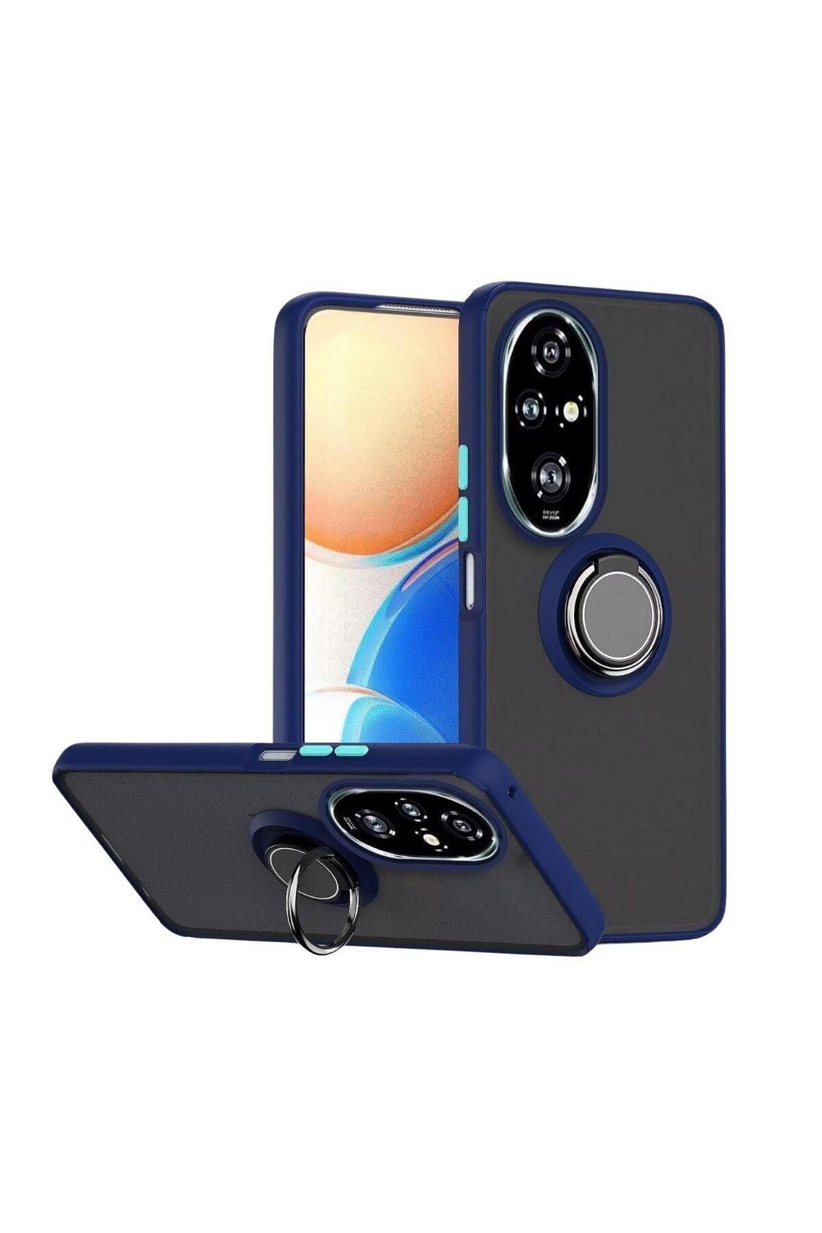 HANPORIUM Honor 200 Pro Uyumlu Kılıf Yüzüklü Standlı Extra Darbe Koruma Sert Silikon Kapak - Lacivert