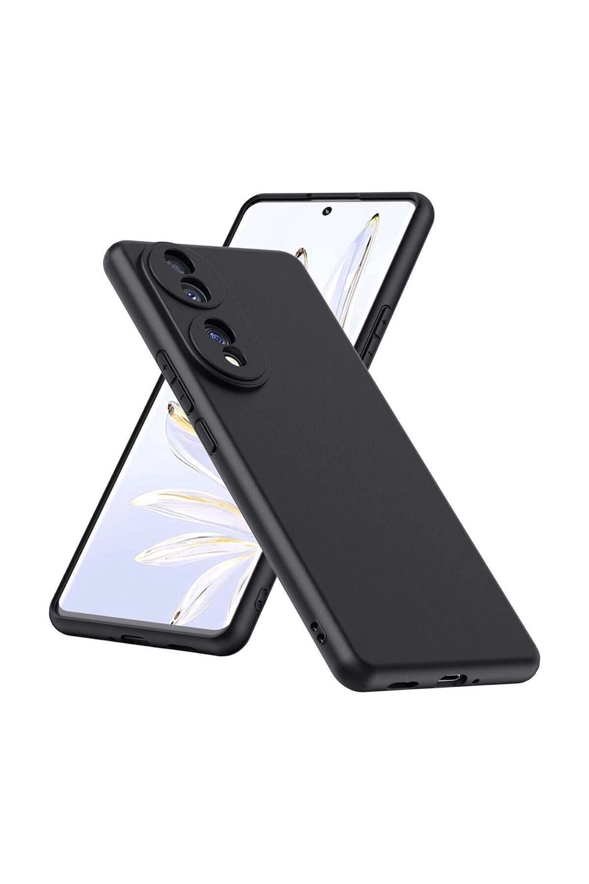 HANPORIUM Honor 70 Uyumlu Silikon Kılıf - Kamera Korumalı Esnek Pastel Renk Kapak - Siyah